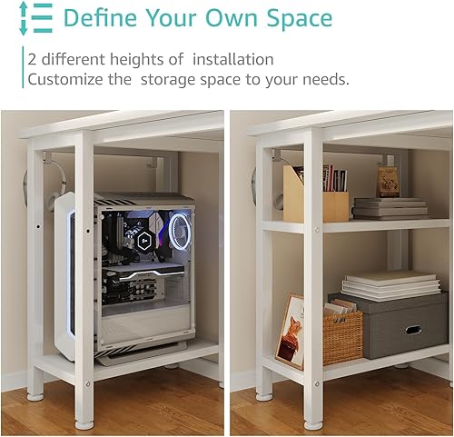 Miniatura 6 de Lufeiya - Escritorio blanco con cajones de almacenamiento - 47 pulgadas, escritorio para computadora de oficina en casa y juegos con soporte para