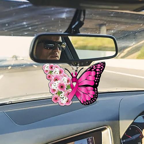 Miniatura 7 de Adorno colgante para automóvil de concientización sobre el cáncer de mama, cinta rosa, bonito accesorio colgante para espejo de automóvil, regalo