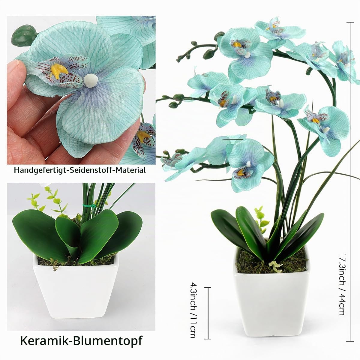 Künstliche Orchideen Kunstblumen Künstliche Phalaenopsis Orchidee Bonsai künstliche Blumen mit Imitation Gefälschte Orchideen für Wohnzimmer Badezimmer Tischdekoration (Blue001)