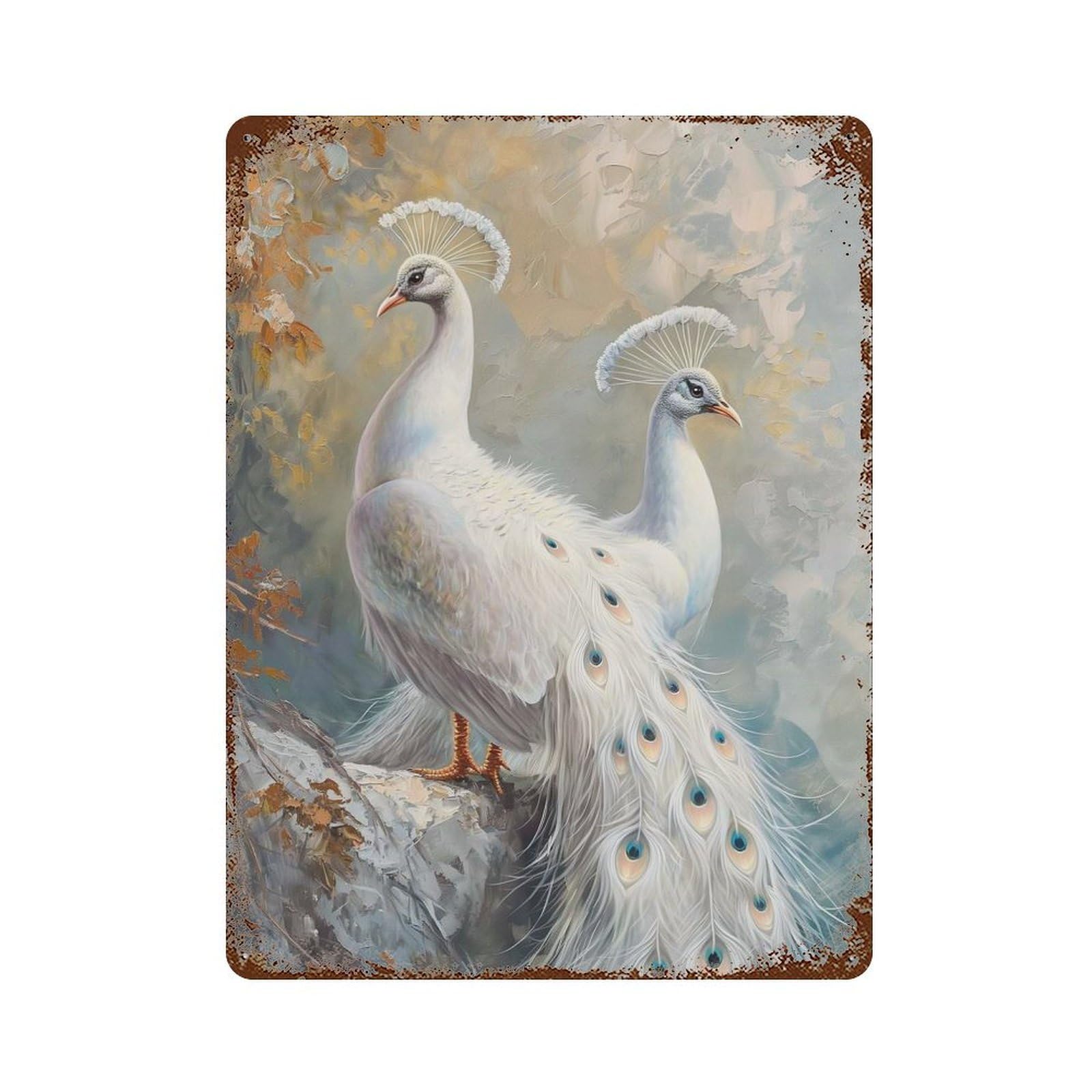 Garage Style Peacock White Magical Vintage Rust Metal Sign 15.7"x11.8", Shabby Chic Decor for Bar And Workshop