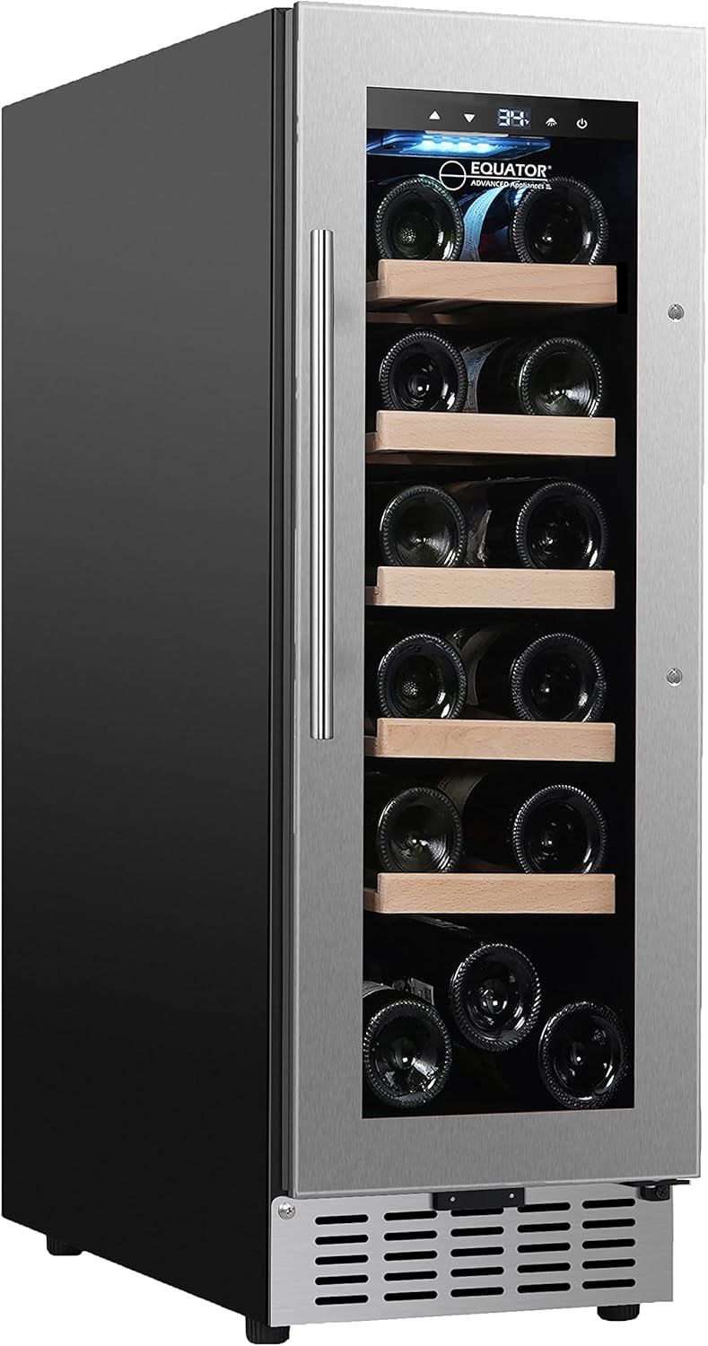 Equator 18 Bottle Wine Refrigerator, Single-Zone, Freestanding/Built-in, Anti-UV Glass Door, Temp Range 41°F-71.6°F, Touchpad Controls, Auto Defrost, 110V (SS)