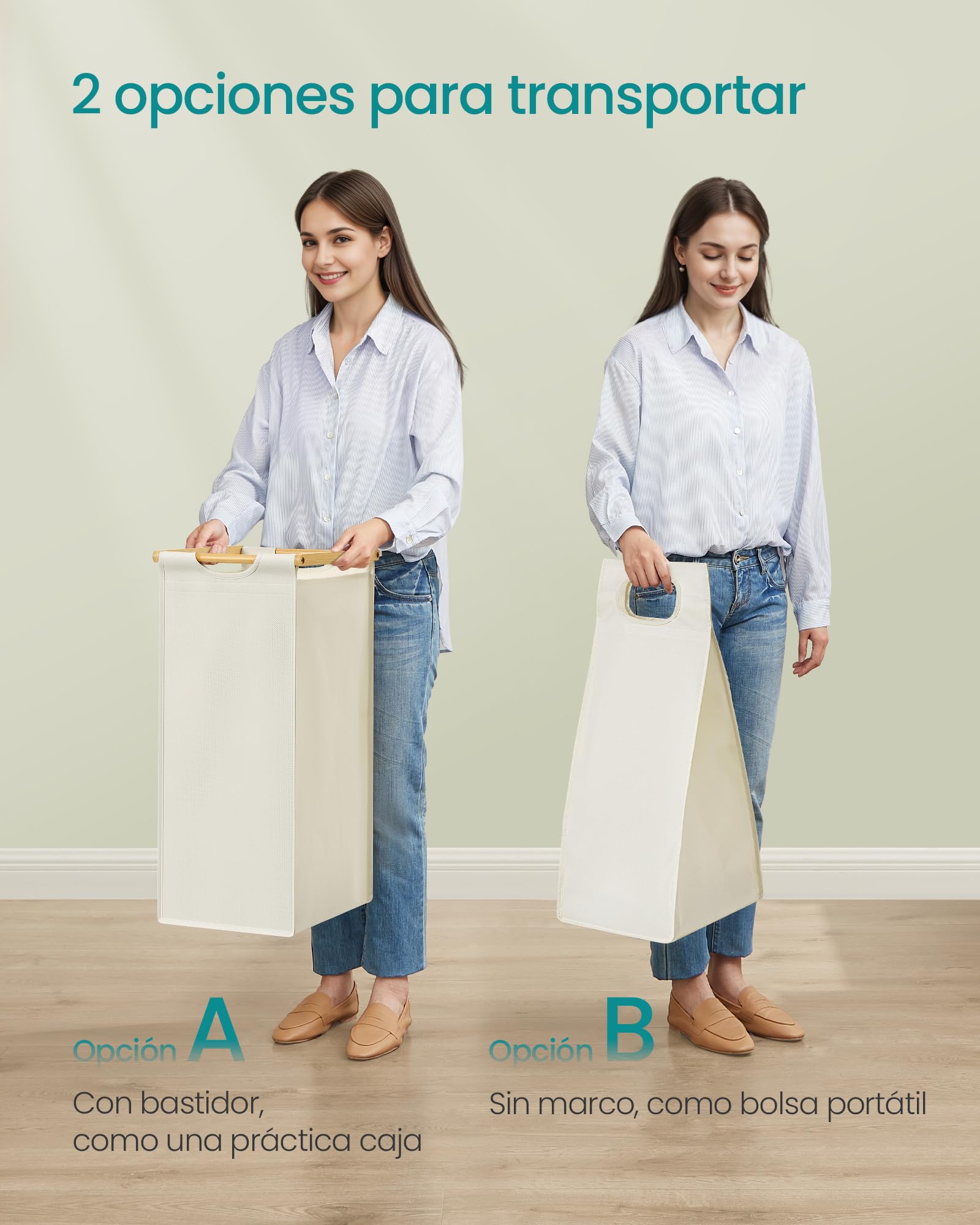 SONGMICS Cesto para Ropa Sucia de Bambú, 3 Compartimentos (150L), con Estante y Bolsas Extraíbles, 94 x 33 x 78 cm, para Baño, Blanco Crema RLH115W01