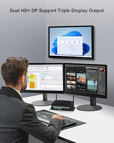 Miniatura 2 de WEIDIAN PC industrial, mini PC sin ventilador, Core i5 10210U (hasta 4.20 GHz), pantalla triple 2HD+DP, 2RS232RS422RS485 COM, LAN 2RJ45, 6USB, GPIO,