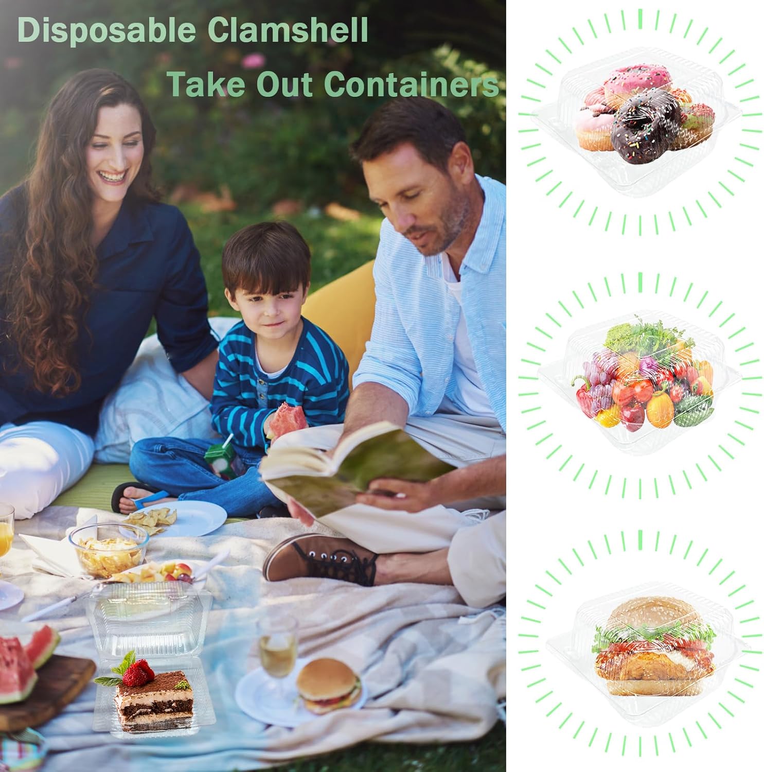 Clear Hind Plastic Containers with Lids, Square To Go Containers
