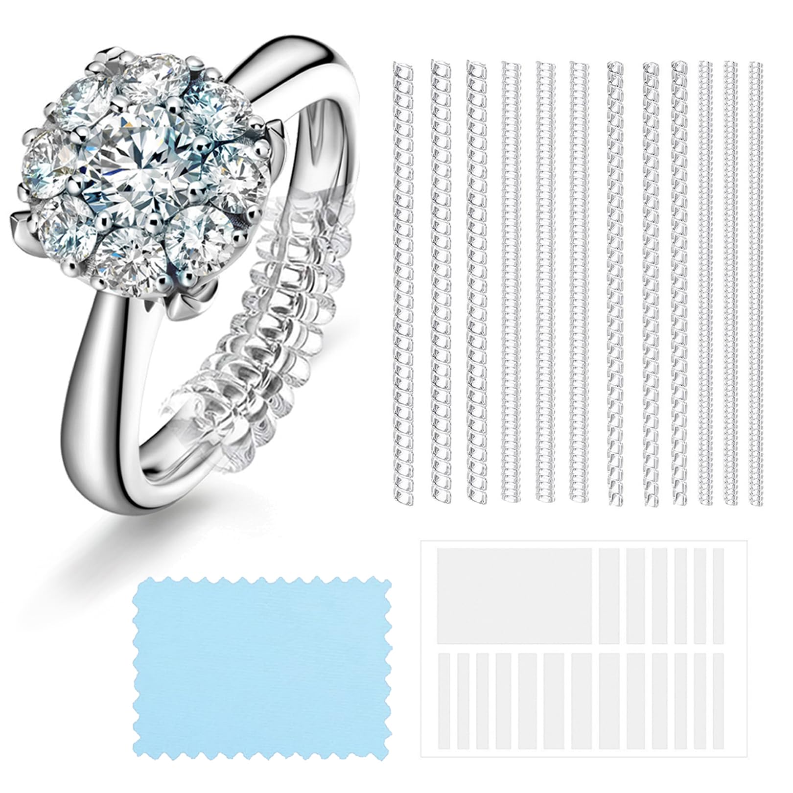 RENKE 14-Pack Invisible Ring Size Adjuster Set,Durable, Comfortable, Transparent Resizers,Perfect Fit for Loose Rings Includes Polishing Cloth.