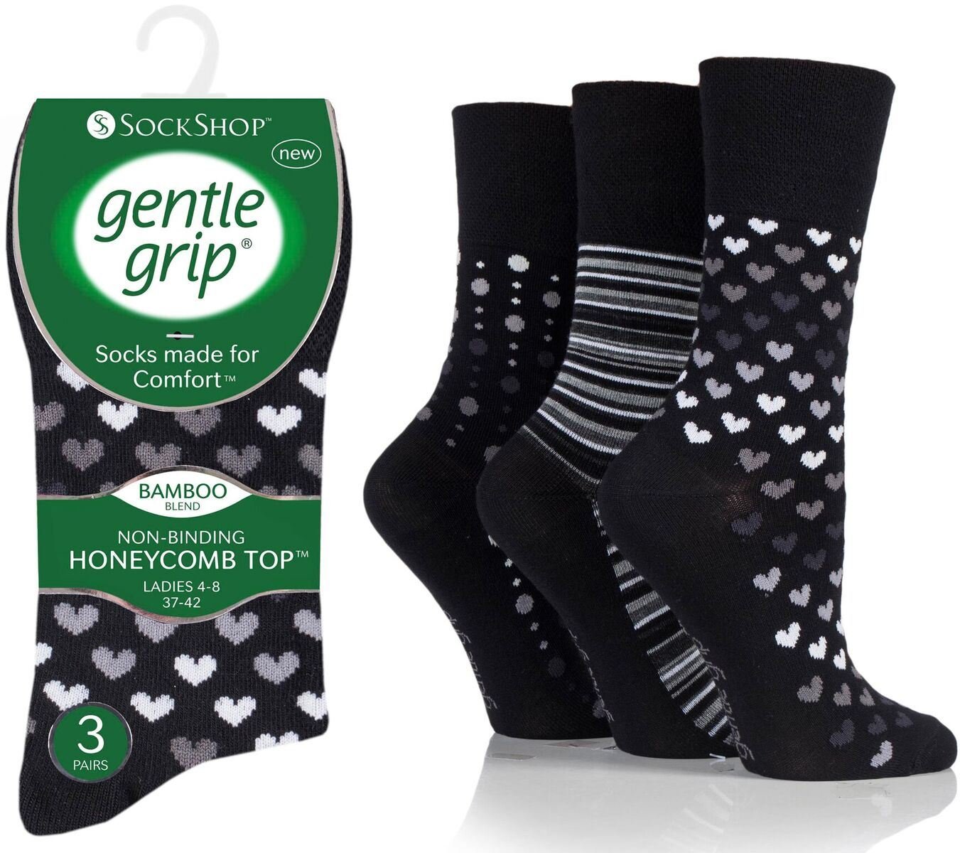 Ladies Sock Shop Gentle Grip Bamboo Socks Black Mixed