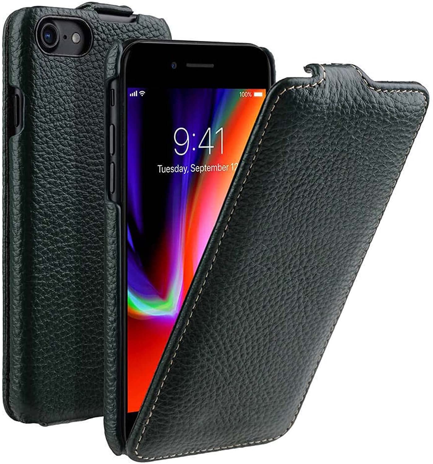 Étui de téléphone pour iPhone SE 2022 en cuir véritable à clapet vertical