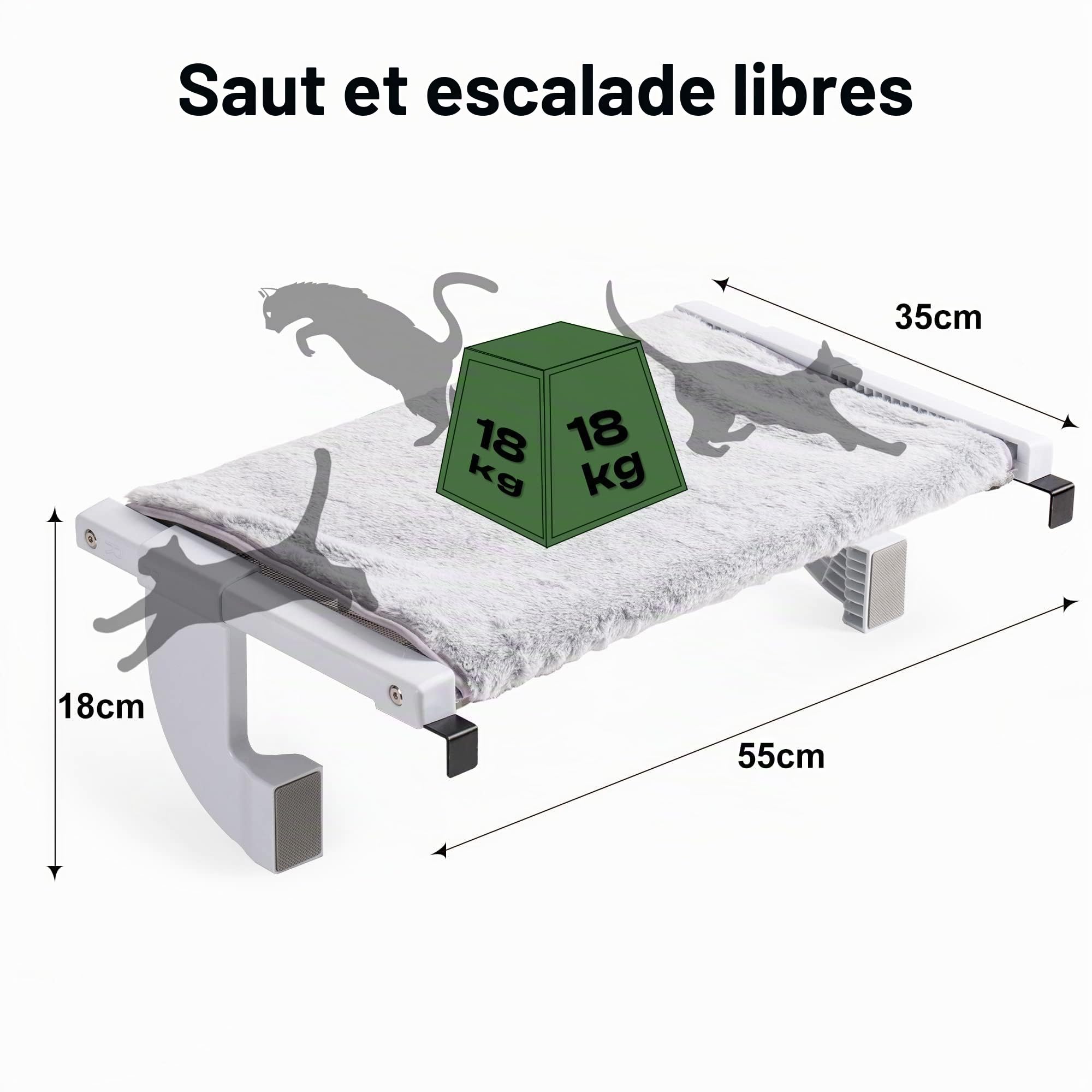 MEWOOFUN Hamac chauffant pour chat - Lit pour chat - Hamac réglable avec coussin double face - Lit stable jusqu'à 18 kg - Gris