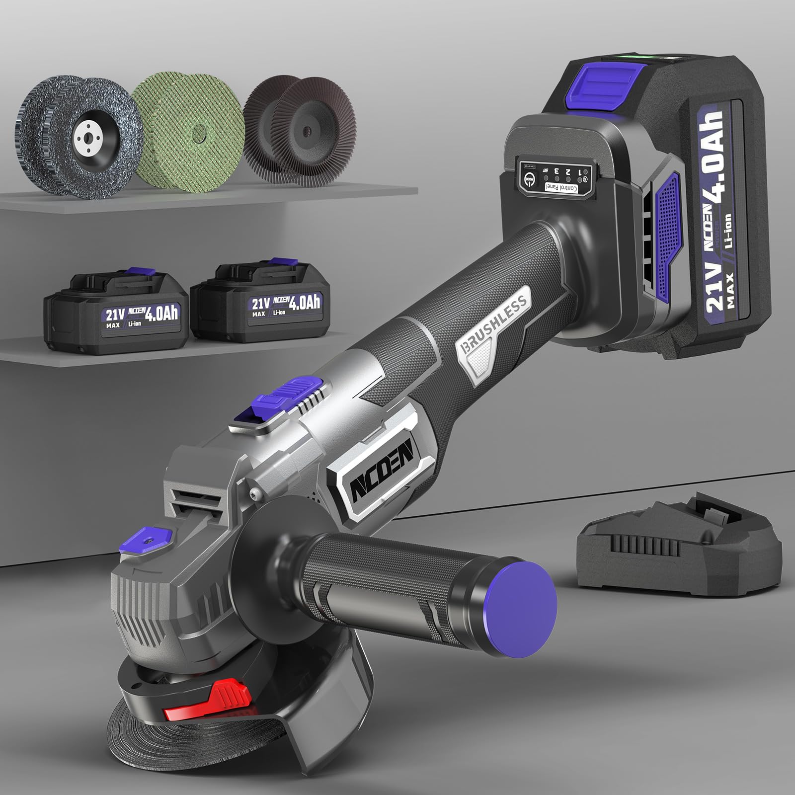 NCOEN 8.0ah Max Variable Speed Cordless Angle Grinder with Battery,100000Rpm High Performance,4-1/2 Angle Grinder Tool for Cutting/Grinding/Polishing