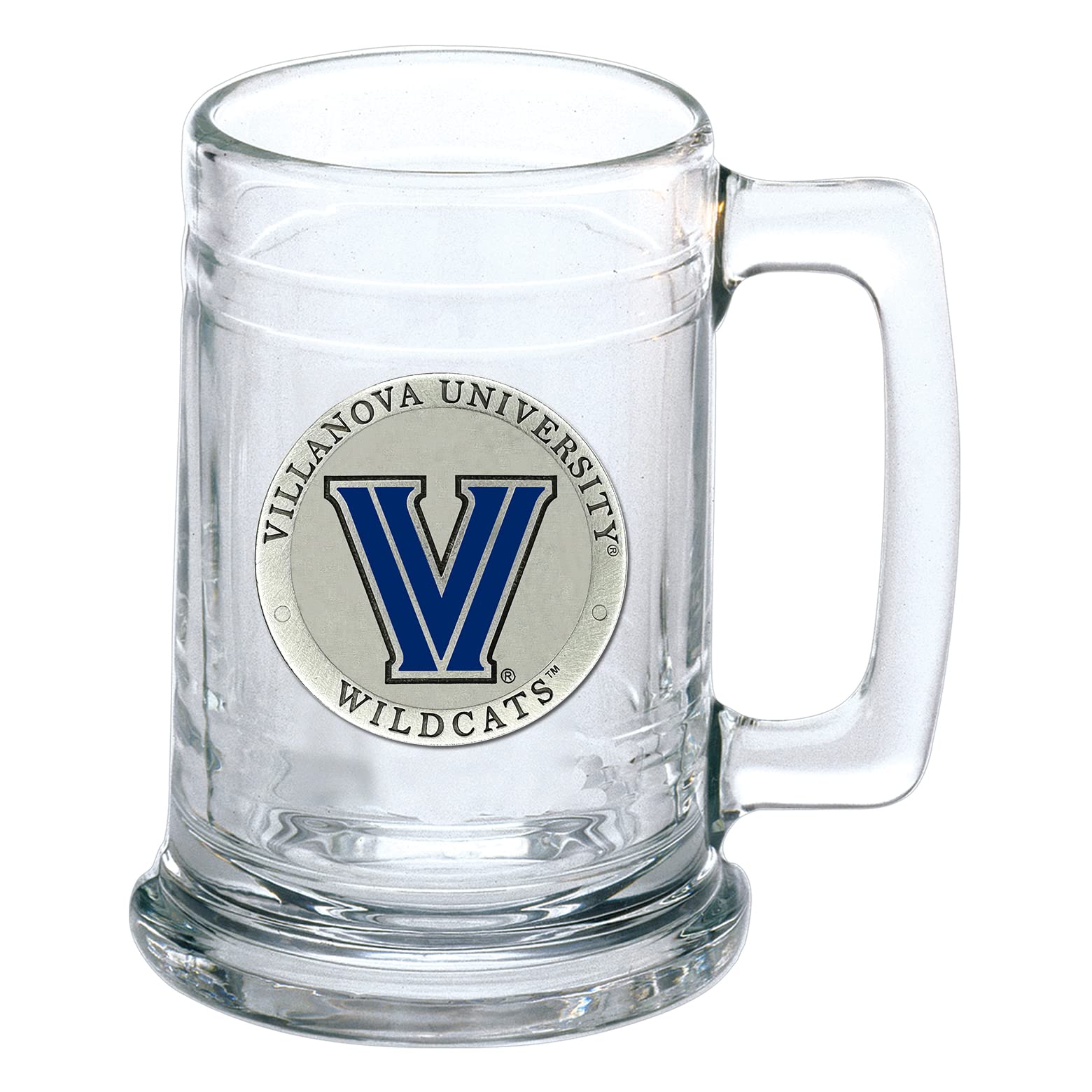 Heritage Pewter Villanova Beer Stein Glass | 15 Ounce German-Style Beer Glass | Intricately Crafted Metal Pewter Alma Mater Inlay
