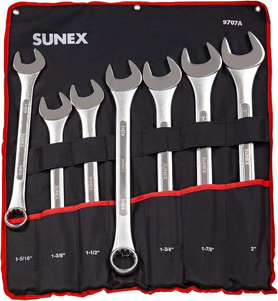 Sunex Tools 9707 Jumbo Fractional Combination Wrench Set, 7Piece (Includes RollCase), SAE Jumbo