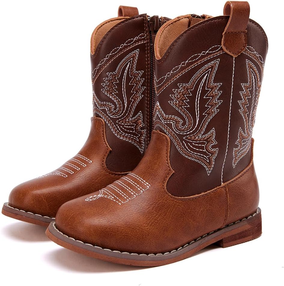 BMCiTYBM Toddler Cowboy Boots Western Cowgirl Boots Boys Girls Mid Calf Square Toe Riding Walking Shoes