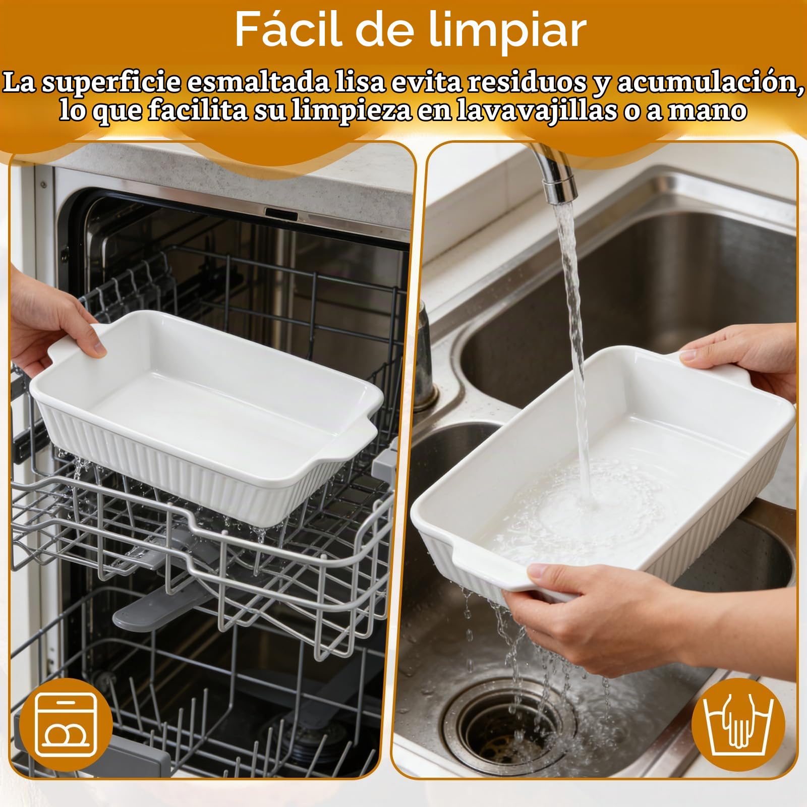 3.8L Fuente Horno Cerámica Blanco con Mango Anti-Calor, 38x23x7.3cm Bandeja de Porcelana Multifuncional Apto Lavavajillas, Freezer y Microondas para Gratinar Lasaña, Guisos y Postres