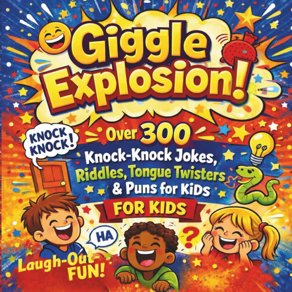 Giggle Explosion! Over 300 Knock-Knock Jokes, Riddles, Tongue Twisters & Puns for Kids: A Laugh-Out-Loud Fun Book for Curious, Silly, Happy Kids