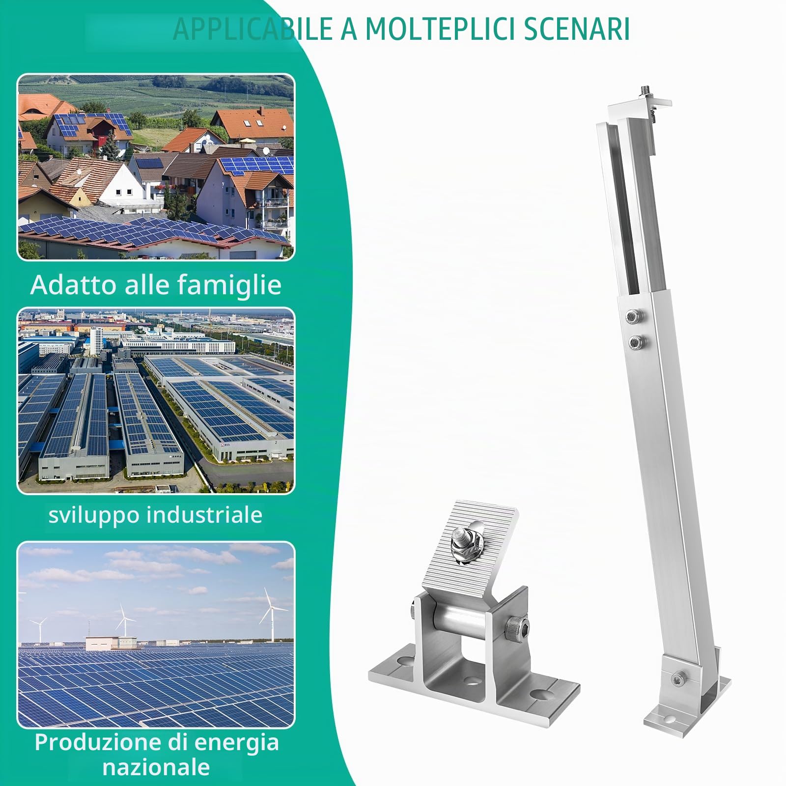 Fissaggio pannello solare, supporti per pannelli solari, tetto piatto in PV, 15° – 30°, in alluminio, set di montaggio 36 cm – 70 cm, regolabile individualmente per camper, barche tetti（1 set） (set 2)