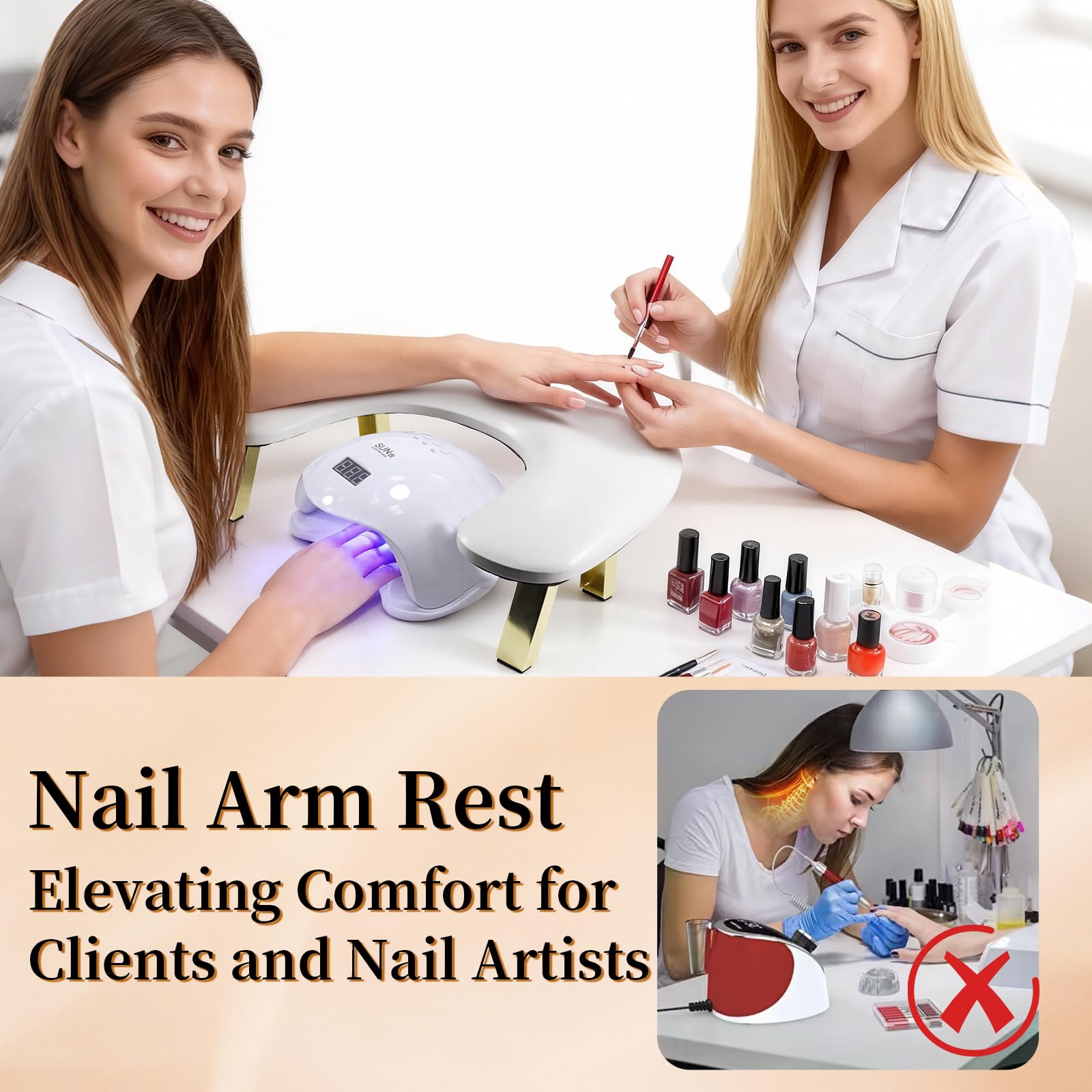 U-Förmig Handablage Nagelstudio: Goldener Klappbarer Ständer Wrist Rest - Handauflage Nagelstudio - Weicher und Elastischer Schwamm Handgelenkauflage für Handauflage Nagelstudio
