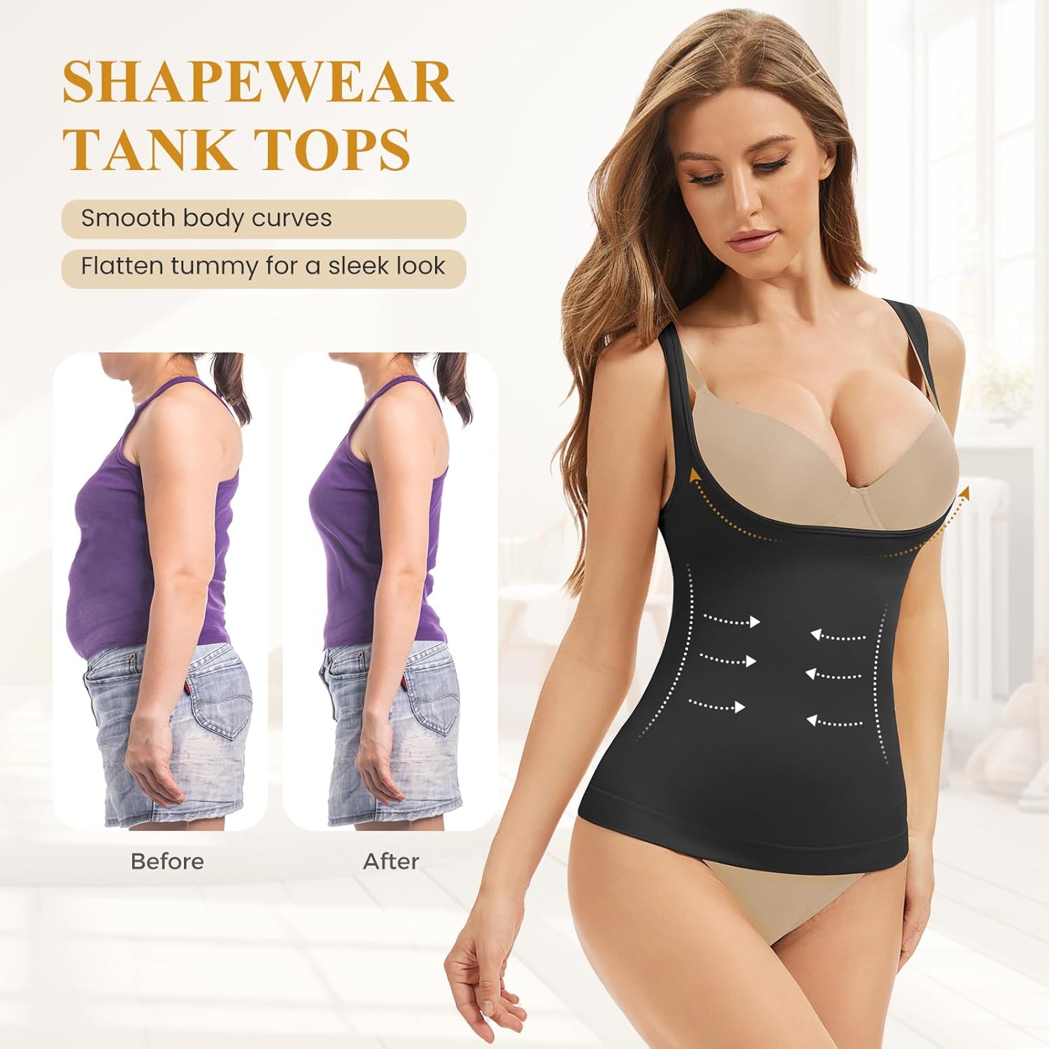 Women's Underbust Shapewear Tank Tops Tummy Control Compression Camisole Seamless Slimming Tank Cami - Image 3