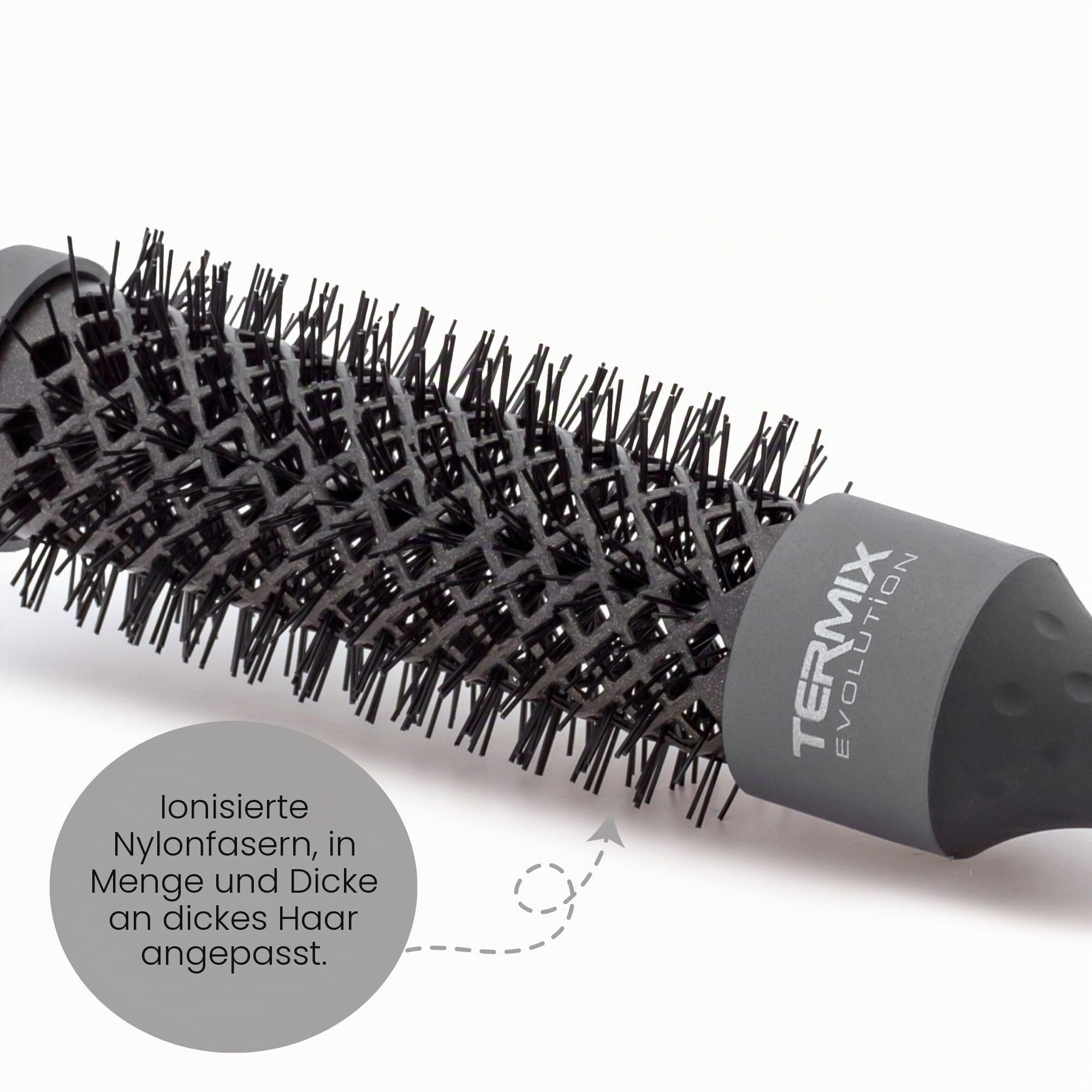 Termix Evolution Plus. Professionelle, thermische Rundhaarbürste mit Keramikrohr für den Friseursalon. Speziell für dickes und hartes Haar. Afroamerikanisches Haar. Set mit 5 Bürsten Schwarz, Grau