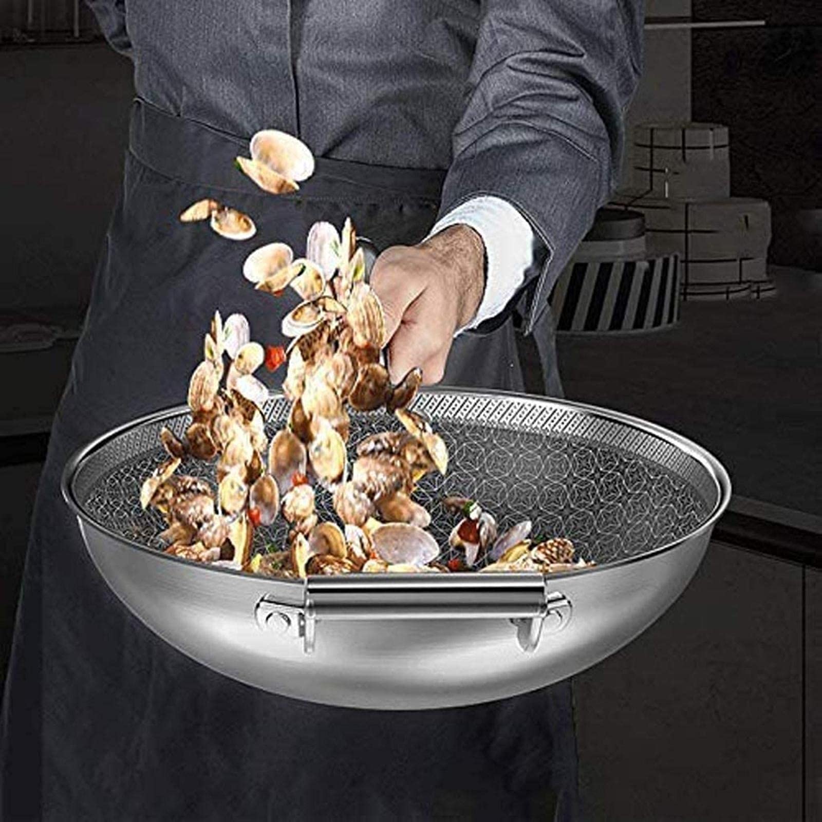 PURRL Padella Wok Antiaderente Con Coperchio, Manico Ergonomico, Non Facile Da Graffiare Padelle Spesse In Acciaio Inossidabile Padelle Pentole little surprise