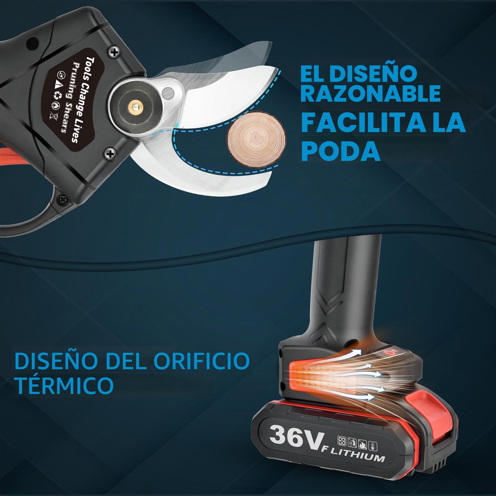 Tijeras de Podar Electricas 36V tijeras de podar bateria Inalámbricas,Motor sin Escobillas,2 * 2000mAh Batería, Tijera para Jardinería Podadora Adecuada para Jardines, Ramas,Huertos