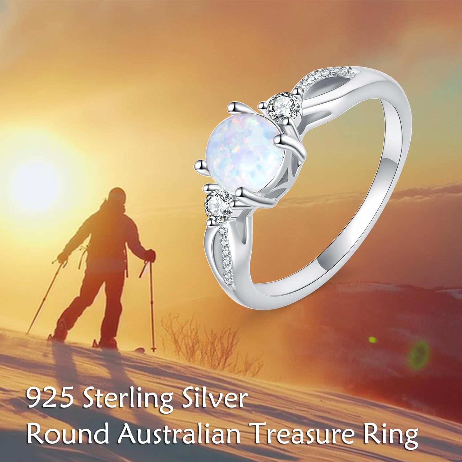 1CT Opal Engagement Ring 925 Sterling Silver Round Shape Opal Promise Rings for Women with Cubic Zircornia October Birthstone Ring - Image 5