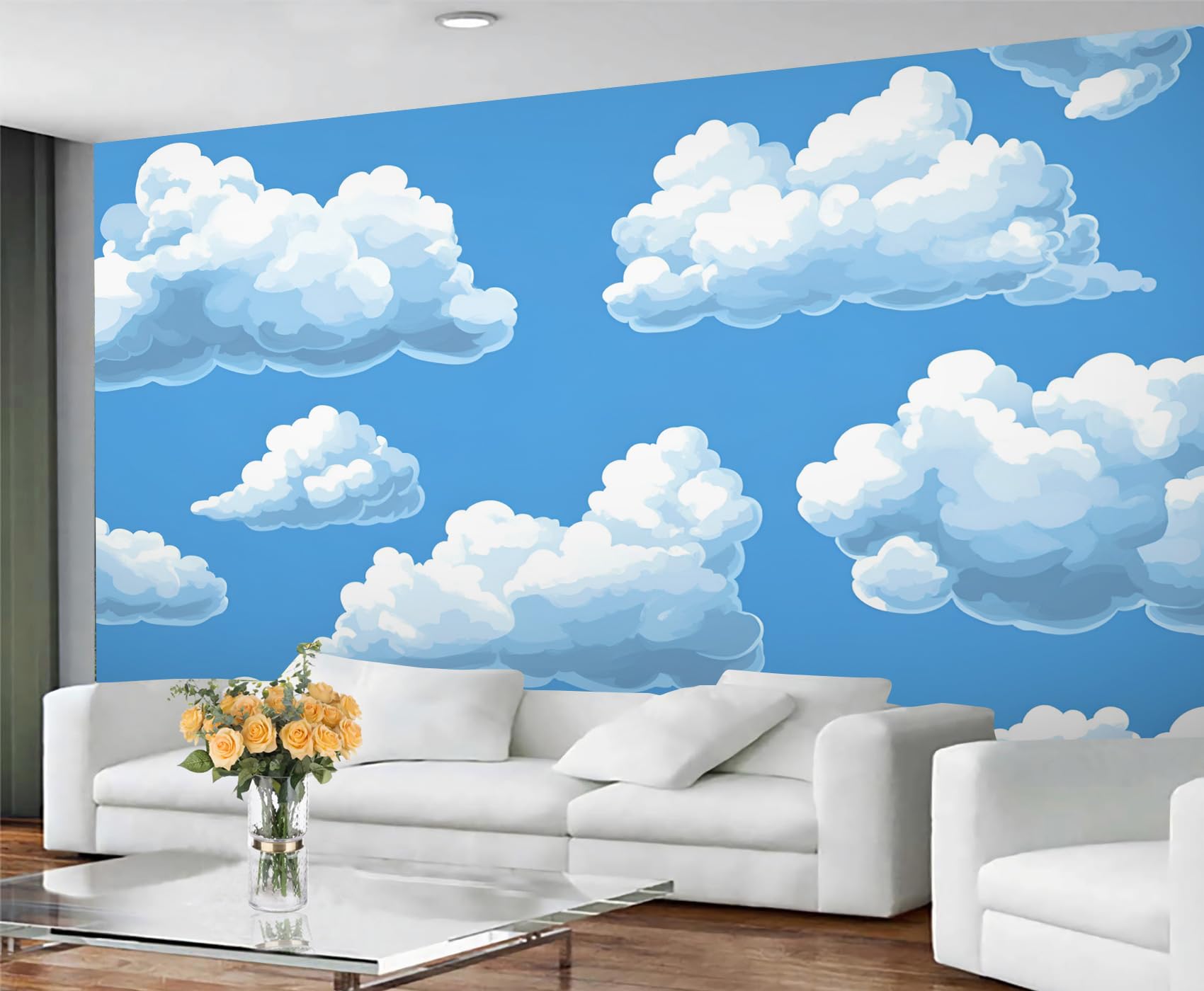 GIVLWF Cloud Wallpaper, Blue Sky Peel and Stick Wallpaper for Bedroom, Elegance Clouds Wall Paper for Living Room, Sky Cloud Wall Mural, Landscape Large Mural & Room Decor