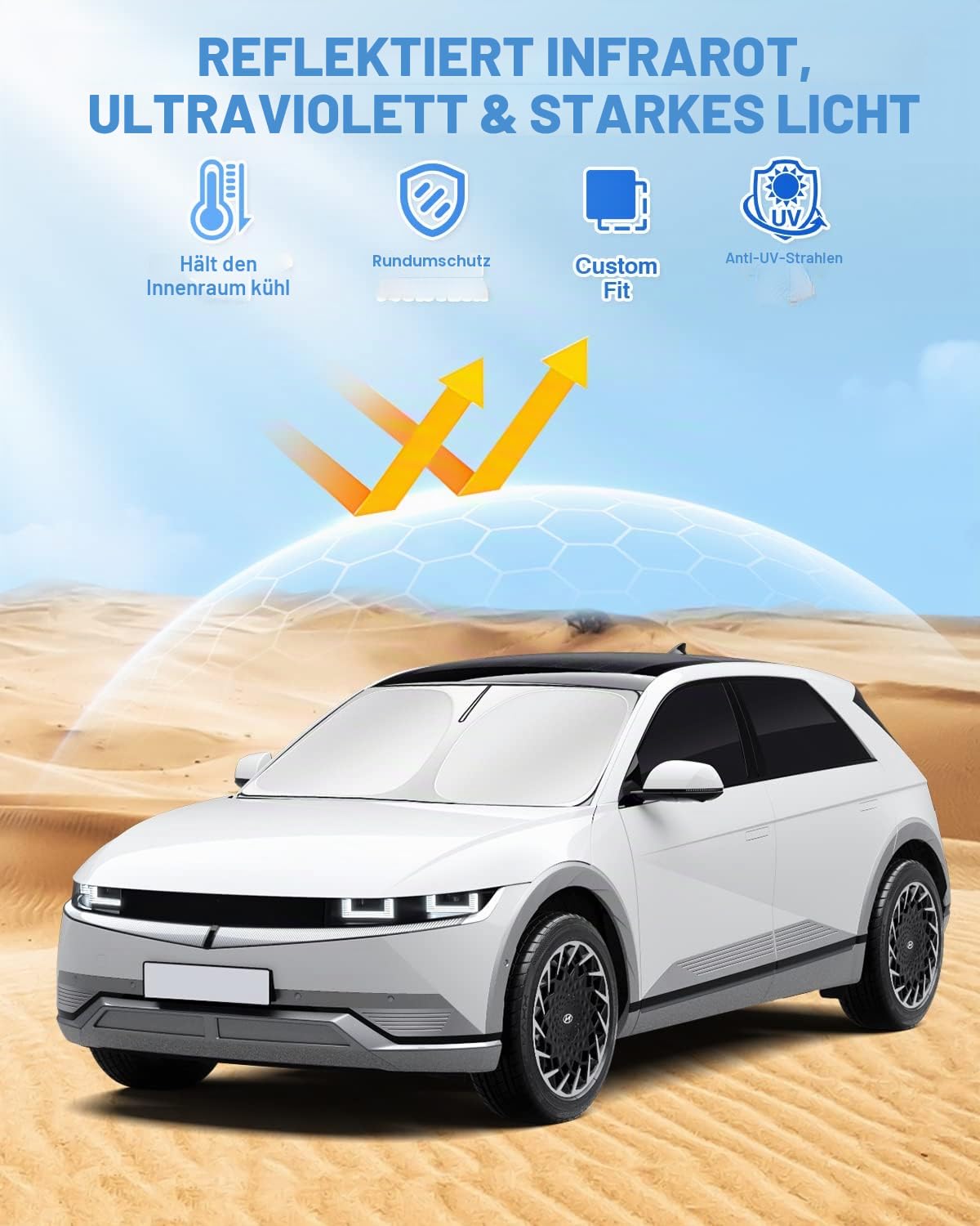 Canvcle Windschutzscheiben-Sonnenschutz für Hyundai Ioniq 5 2022–2025 2026, Ioniq 5, Zubehör, Sonnenschutz, Seitenabdeckung, Heckscheibe, Sonnenblende, Sichtschutz, hält Fahrzeug kühl, Schwarz, 6