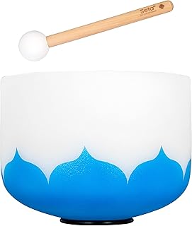 Juego de cuencos de cristal para cantar Lotus 432 Hz G, color azul (chakra garganta)