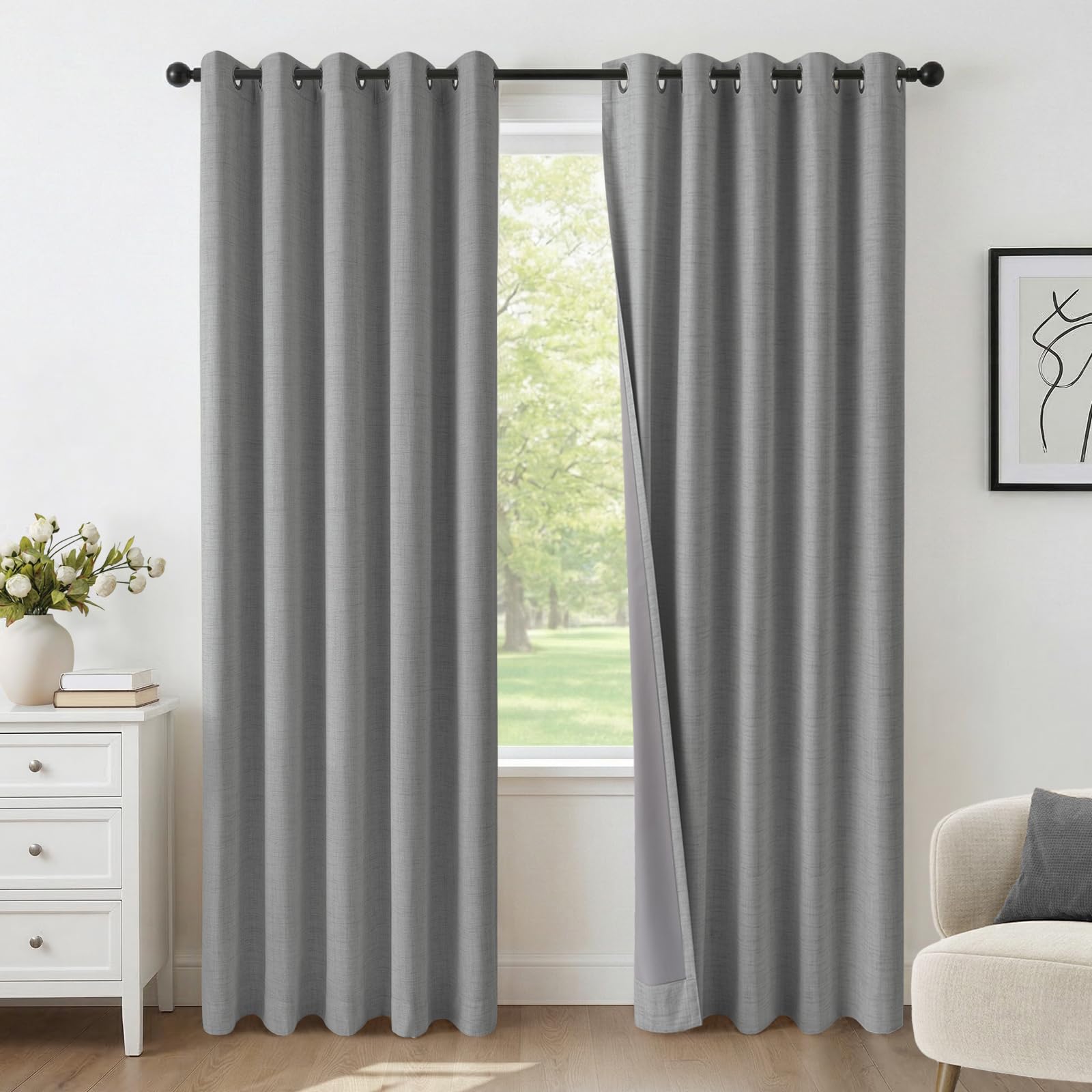 INOVADAY 100% Verdunklungsvorhänge 2 Stück | Gardinen mit Ösen Wohnzimmer, Vorhang Blickdicht Leinenoptik, Thermovorhang für Schlafzimmer, Geräuschreduzierend, OEKO