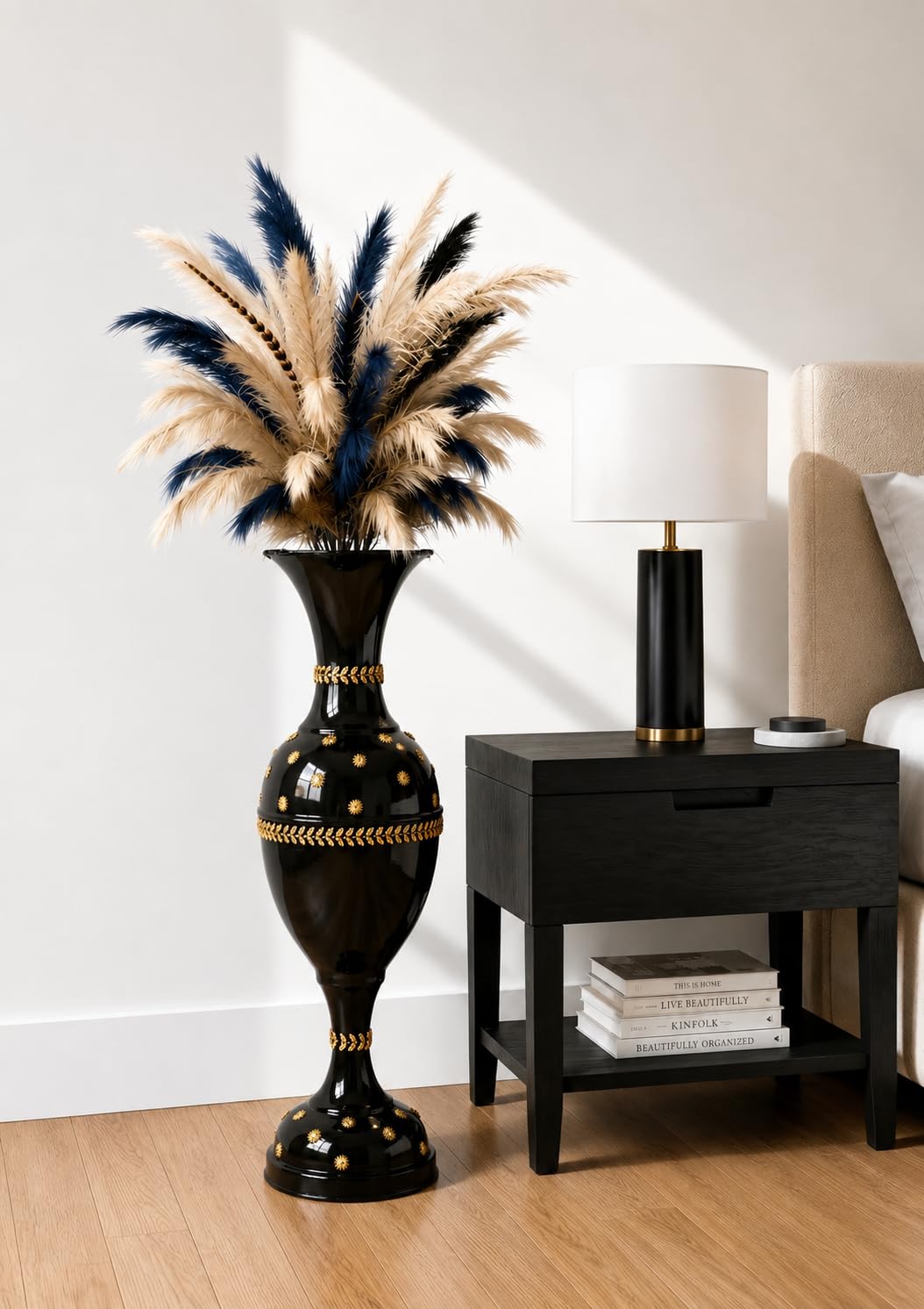 Black Metal Flower Vase - 24 Inch Modern Decor -1 Black Metal Flower Vase - 24 Inch Modern Decor -1
