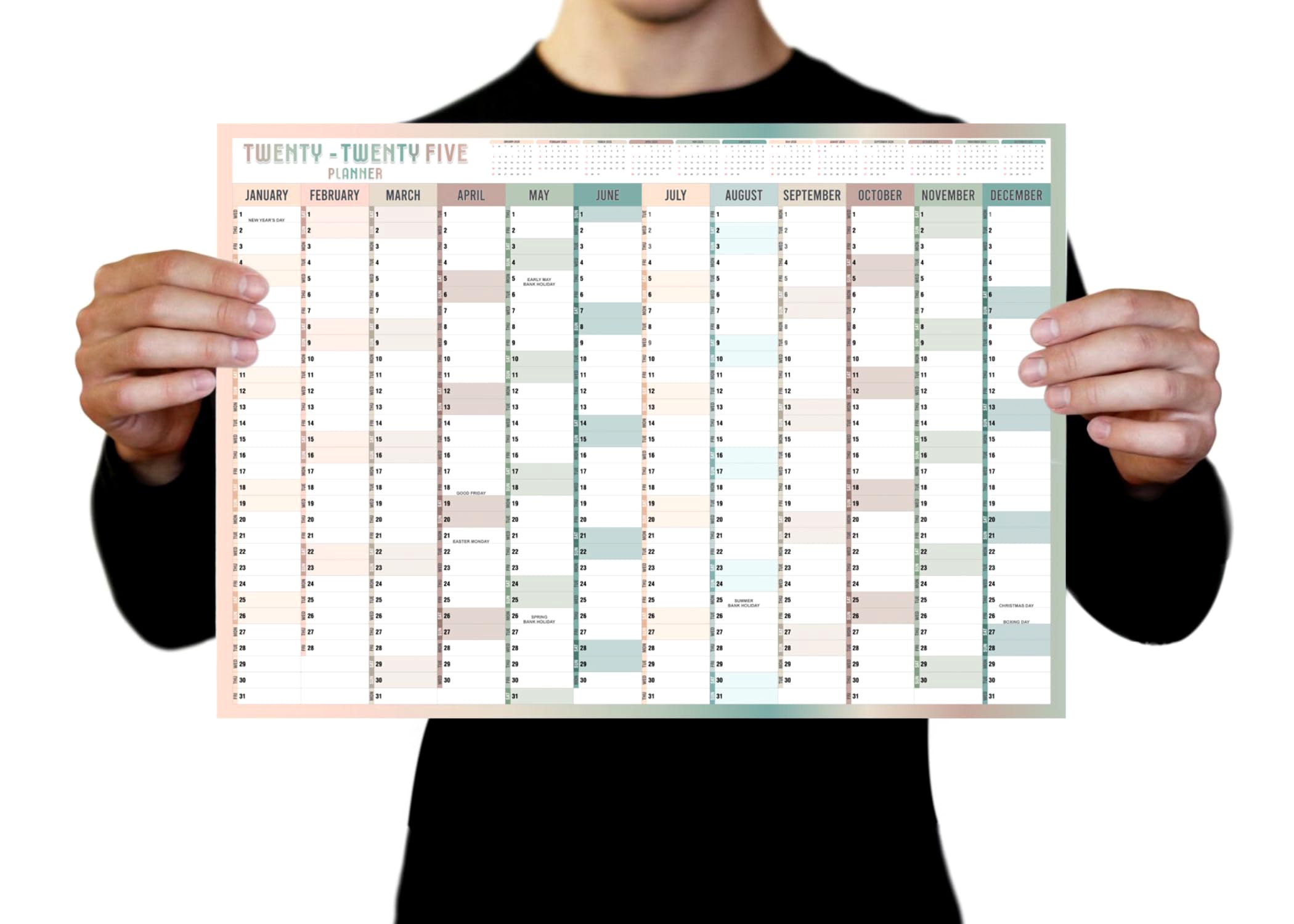 A3 Wall Planner 2025 Wall Calendar Large Jan to Dec Yearly Planner Full Year Planning Chart Academic Annual Poster for Student Family School Office Work Study 29.7 x 42.0 cm(Folded)(1pc)(Multi)