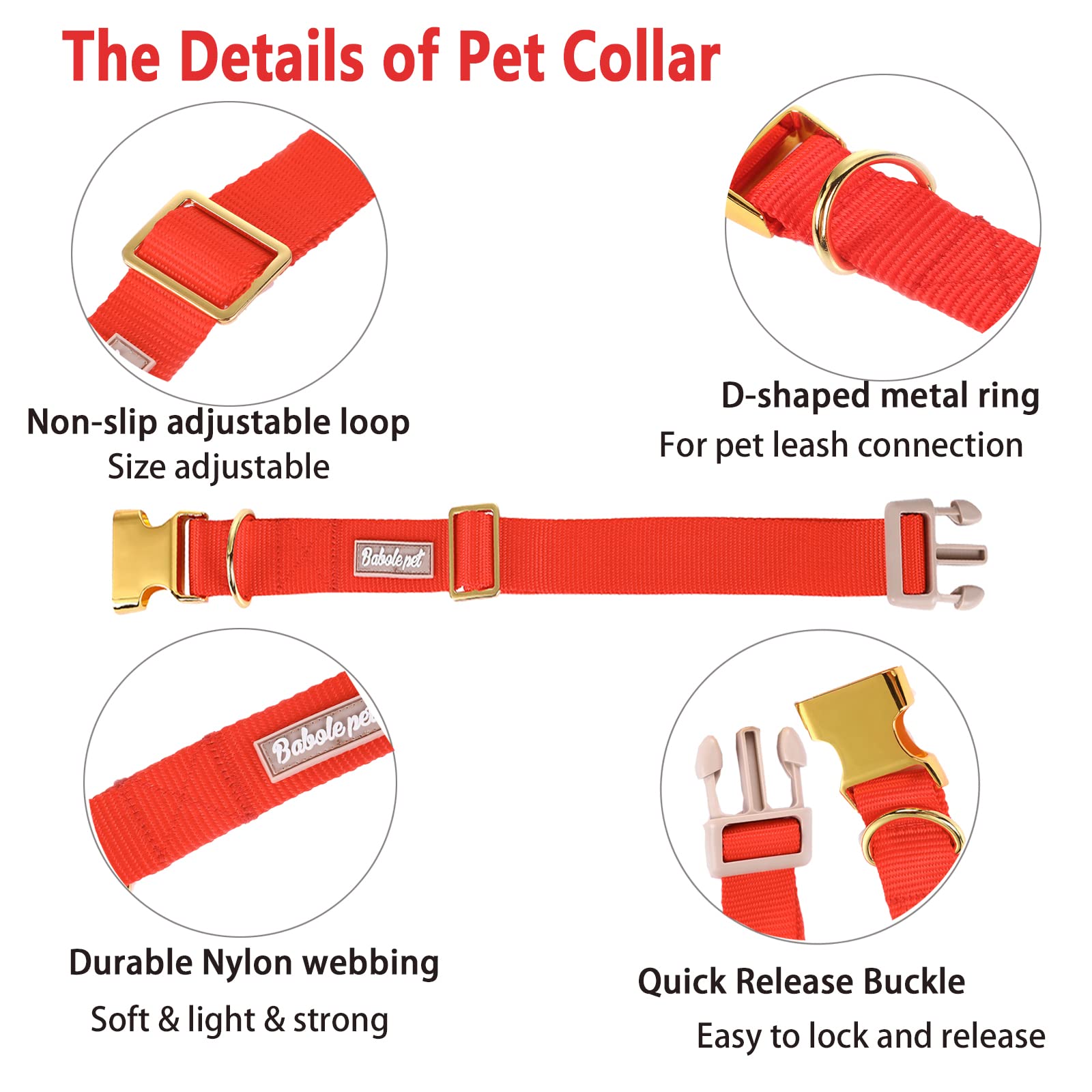 Babole - Collares de perro con hebilla de metal de seguridad, ajustables y cómodos collares de nailon para perros pequeños y medianos grandes (rojo, XS)