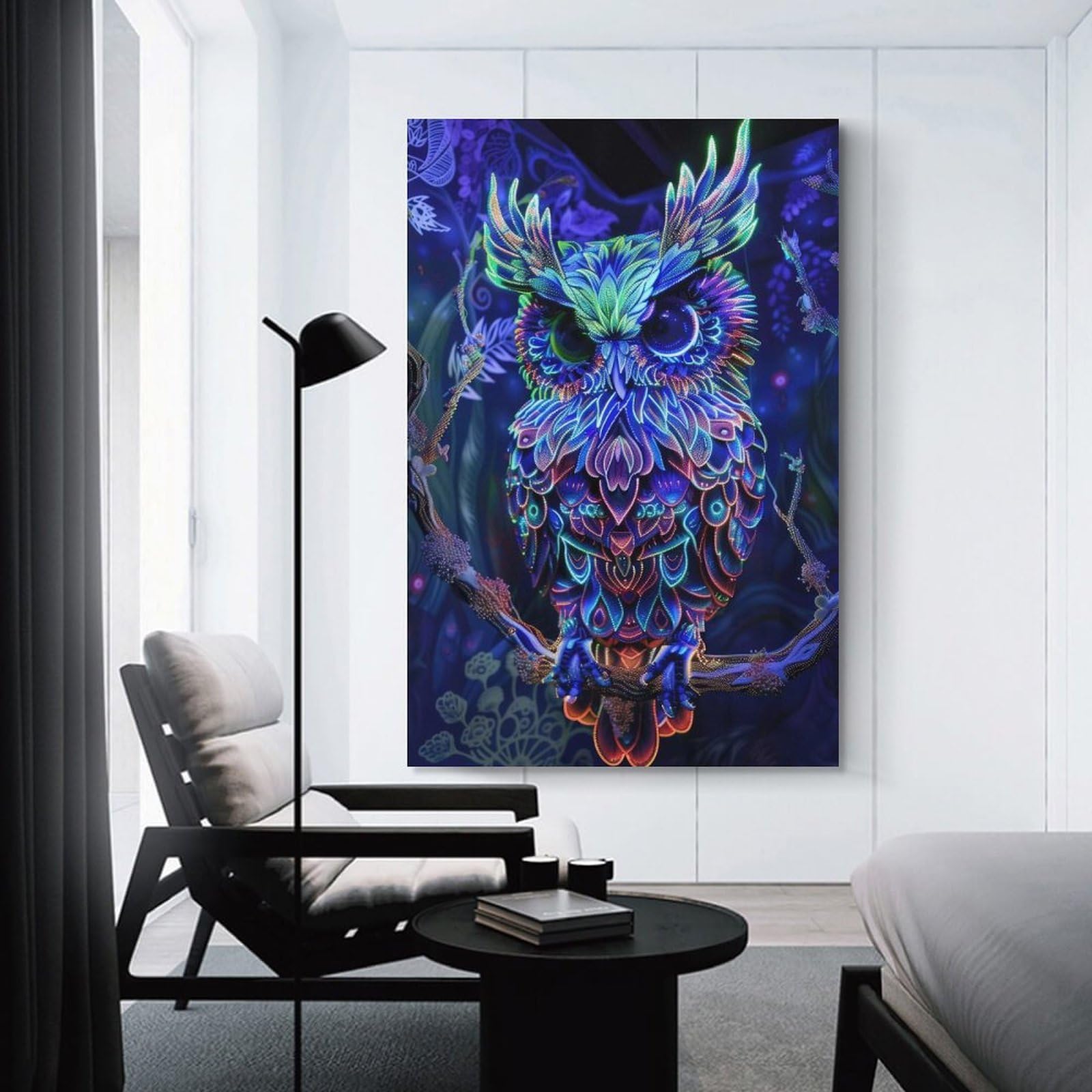 Junmoney Unframe-Style-21 Neon Owl Art Canvas Art Print 24X36inch(60X90cm), For New Homes, Bedrooms Or Workspaces, Gift Idea For Housewarming And Birthdays