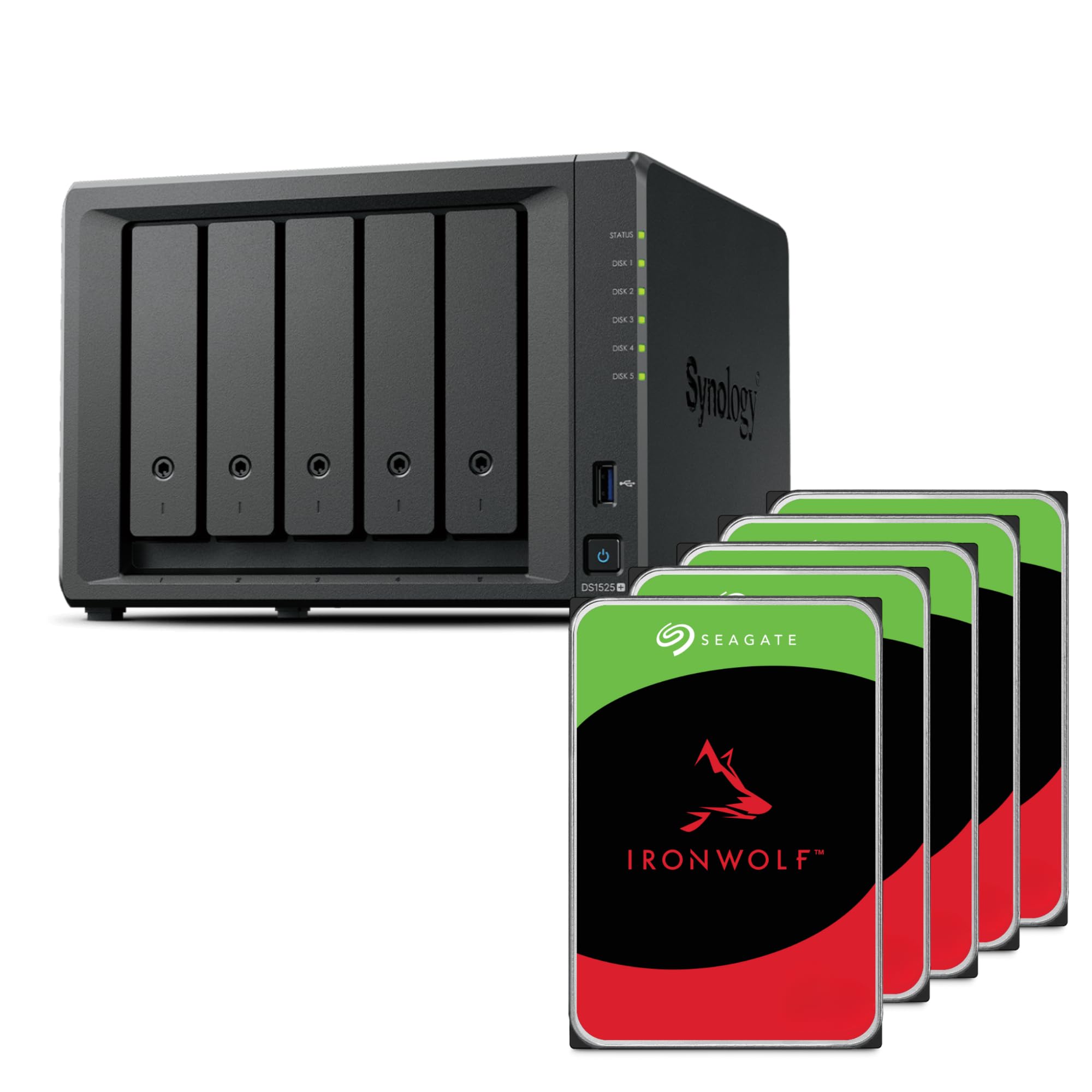 Synology Diskstation NAS DS1525+ Bundle 30TB Seagate (5X 6TB Ironwolf) 5 Bay, 8GB RAM (30TB)