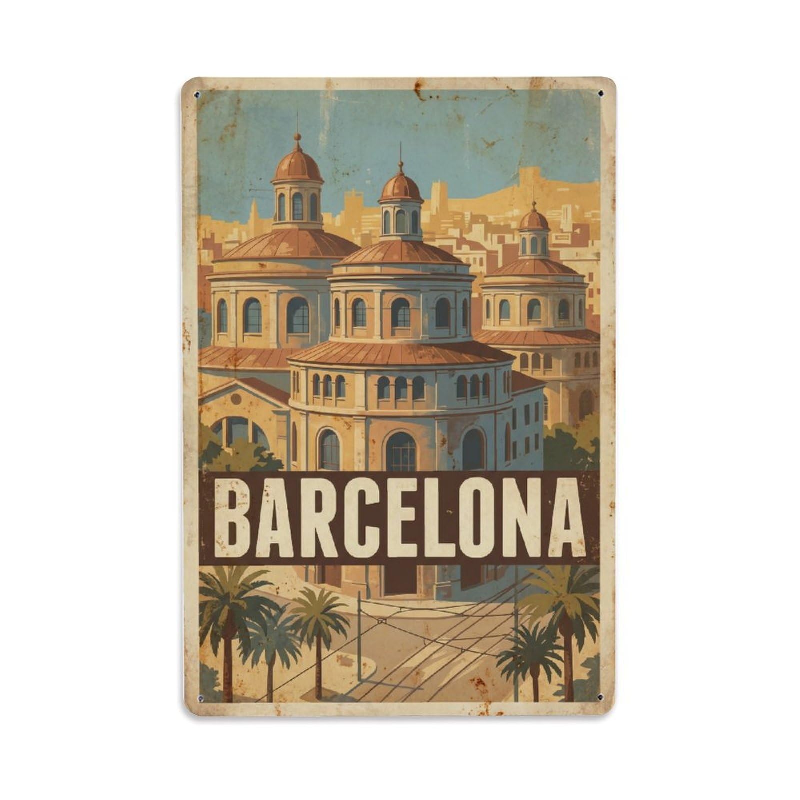 Vintage Travel Rotundas Spain Circular Metal Tin Sign Plaque Wall Decor for Cafe, Club Bar, Office, Home Garden Metal Poster 8x12Inch