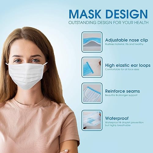 Miniatura 2 de 100 máscaras faciales desechables blancas para adultos, tela suave real de 3 capas (2 capas no tejidas, 1 capa fundida soplada), antipolvo, a prueba