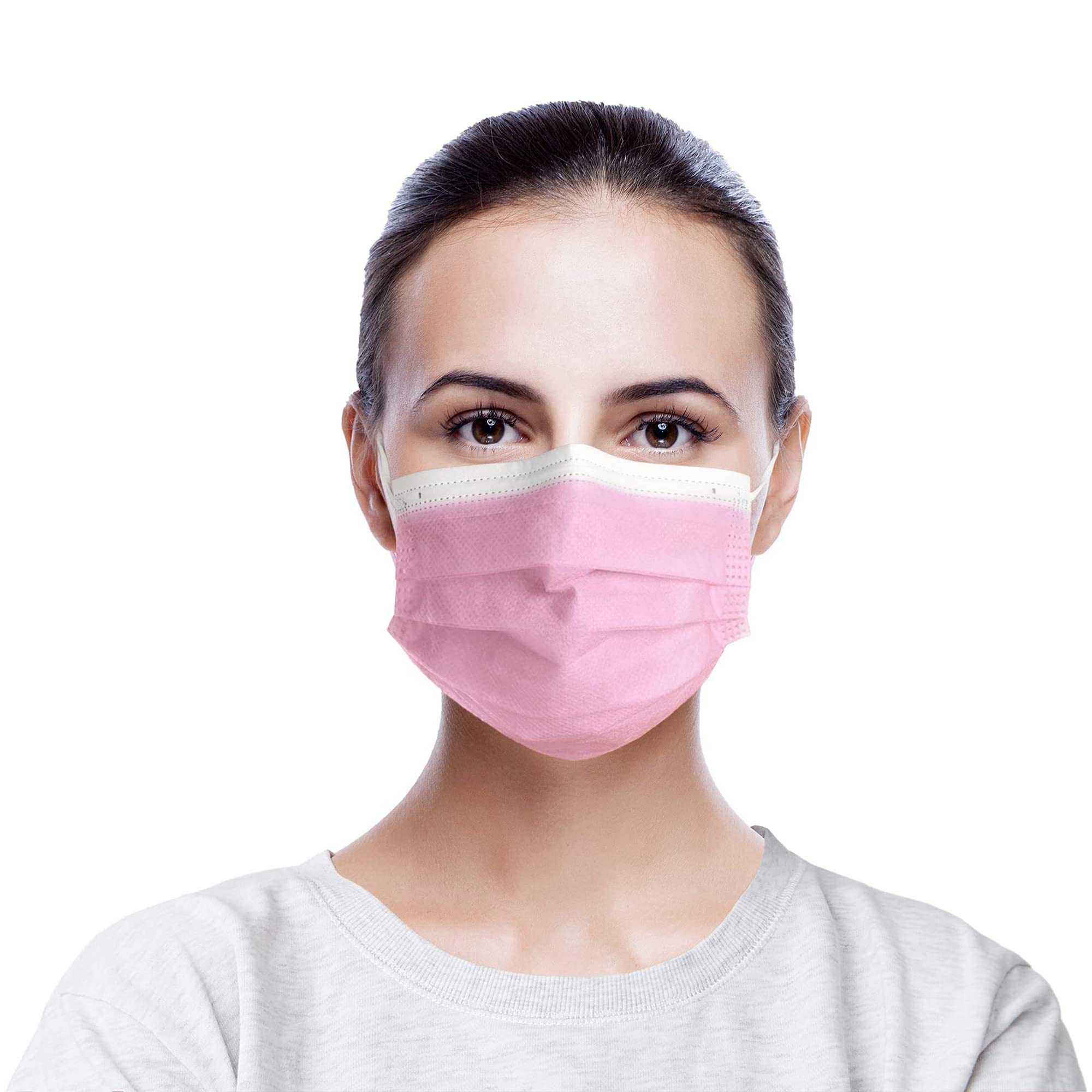 EZGOODZ Disposable Pink Face Masks. Pack of 50 Adult Mouth and Nose Masks. 3-ply Mouth Covers with Nose Wire. Face Protection with Adjustable Earloops for Outdoor, Home, Office. Unisex Dust Mask.