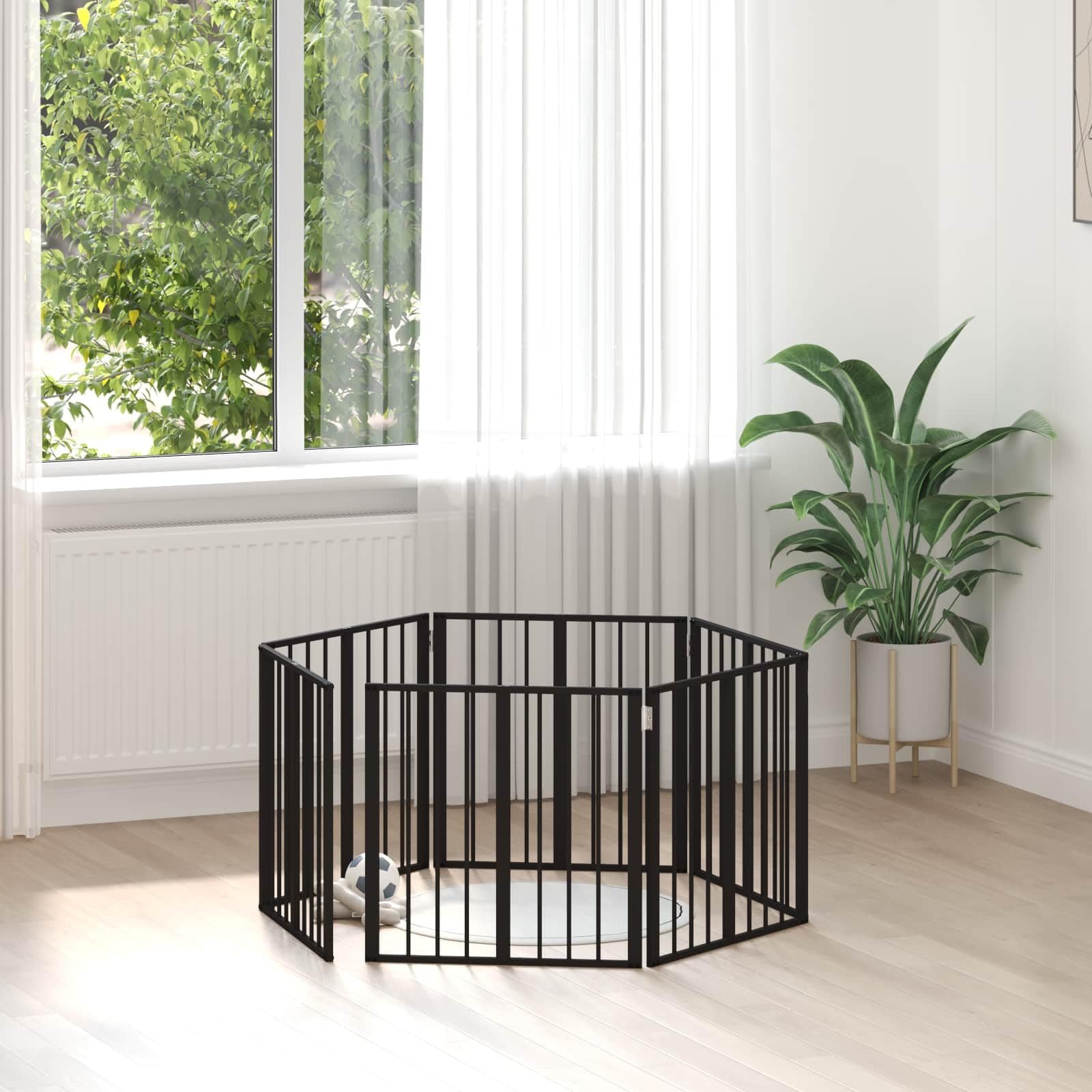 Puerta para perros, 6 unidades, color negro, 60 x 60 cm, acero galvanizado, plegable y portátil, rejilla versátil para cachorro, perro, interior y exterior, protección segura y barrera