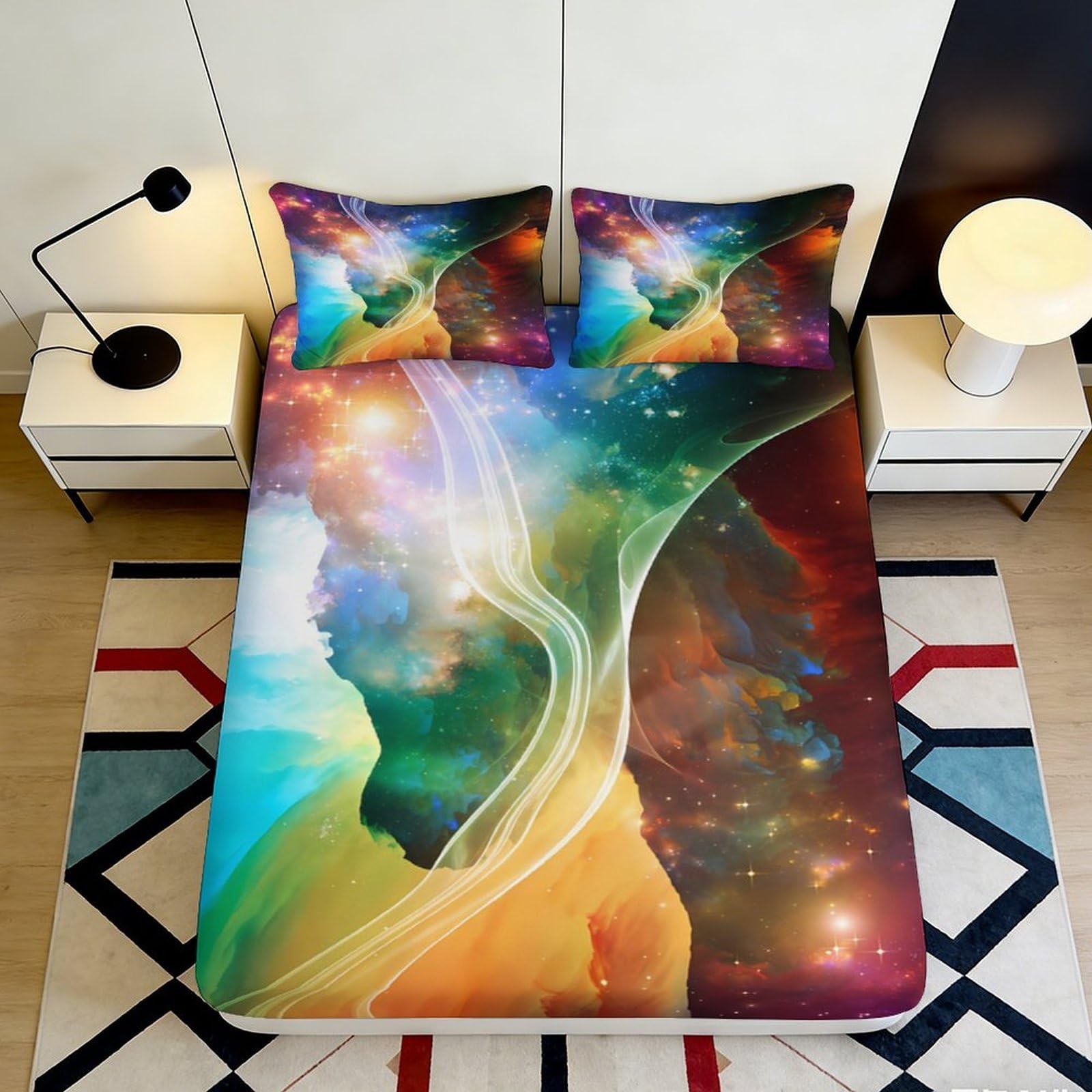 Kzqnxhjprl Style-6 3D Printed Galaxy Starry Sky Fitted Sheet Microfiber Colourful Cosmic Nebula Mattress Cover Bedroom Decor Dustproof 90X200x25cm