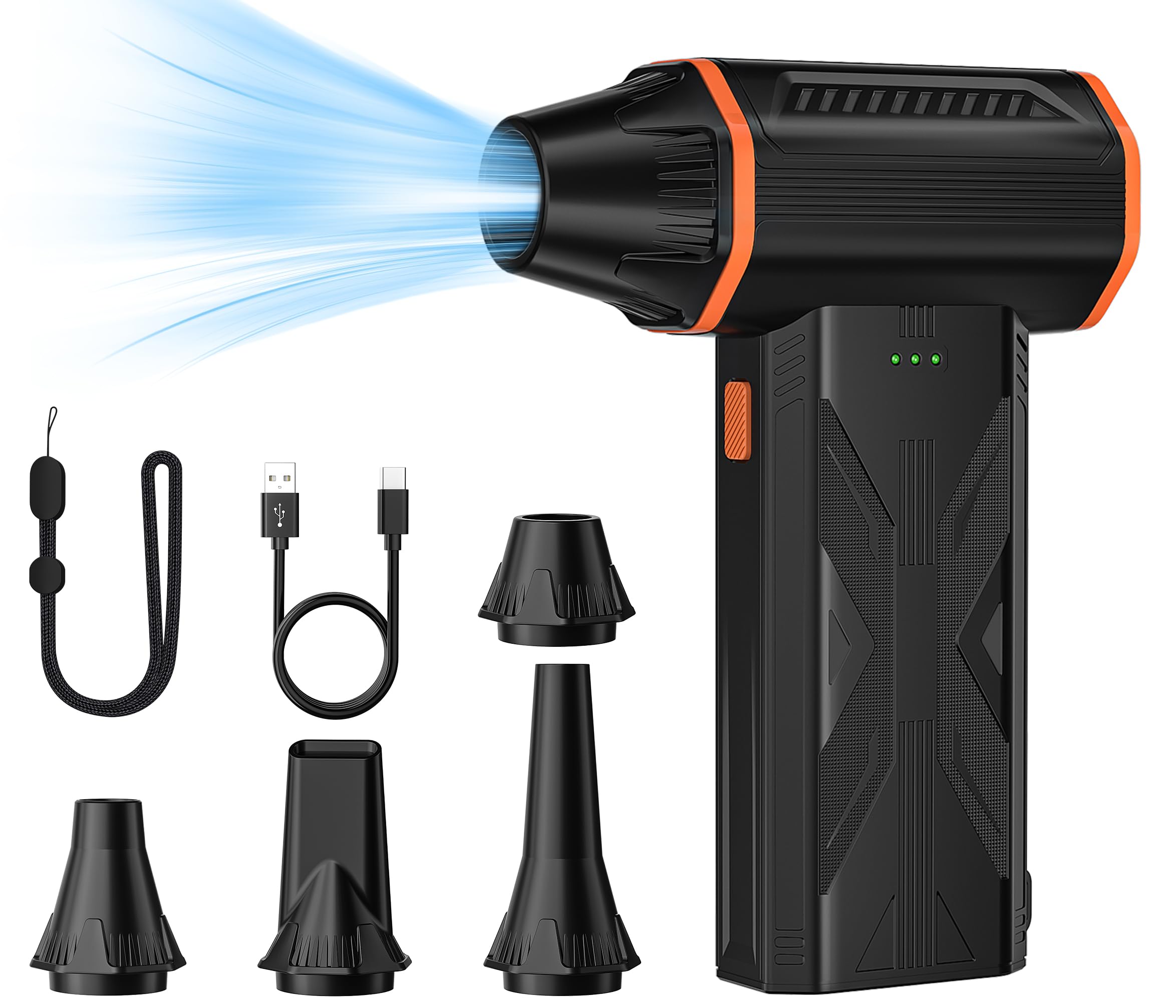 Electric Air Duster, 110000 RPM Cordless Rechargeable Compressed Air Duster | 3 Speed, Brushless Motor, Portable, Handheld Air Blower for Computer Cleaning, Keyboard, PC, Electronics, Car, Office & Home