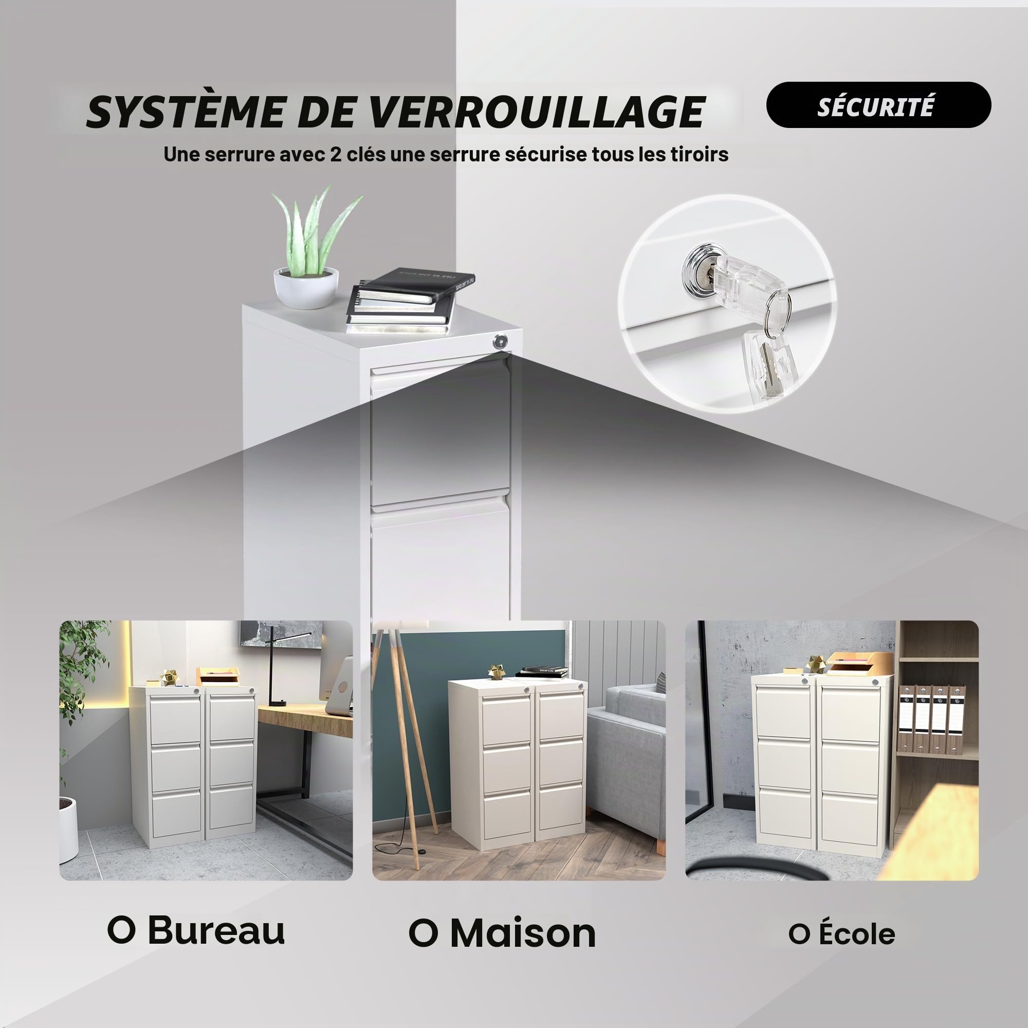 SUPEER Armoire de bureau verticale en métal avec 3 tiroirs pour dossiers suspendus, lettre/taille légale (blanc)