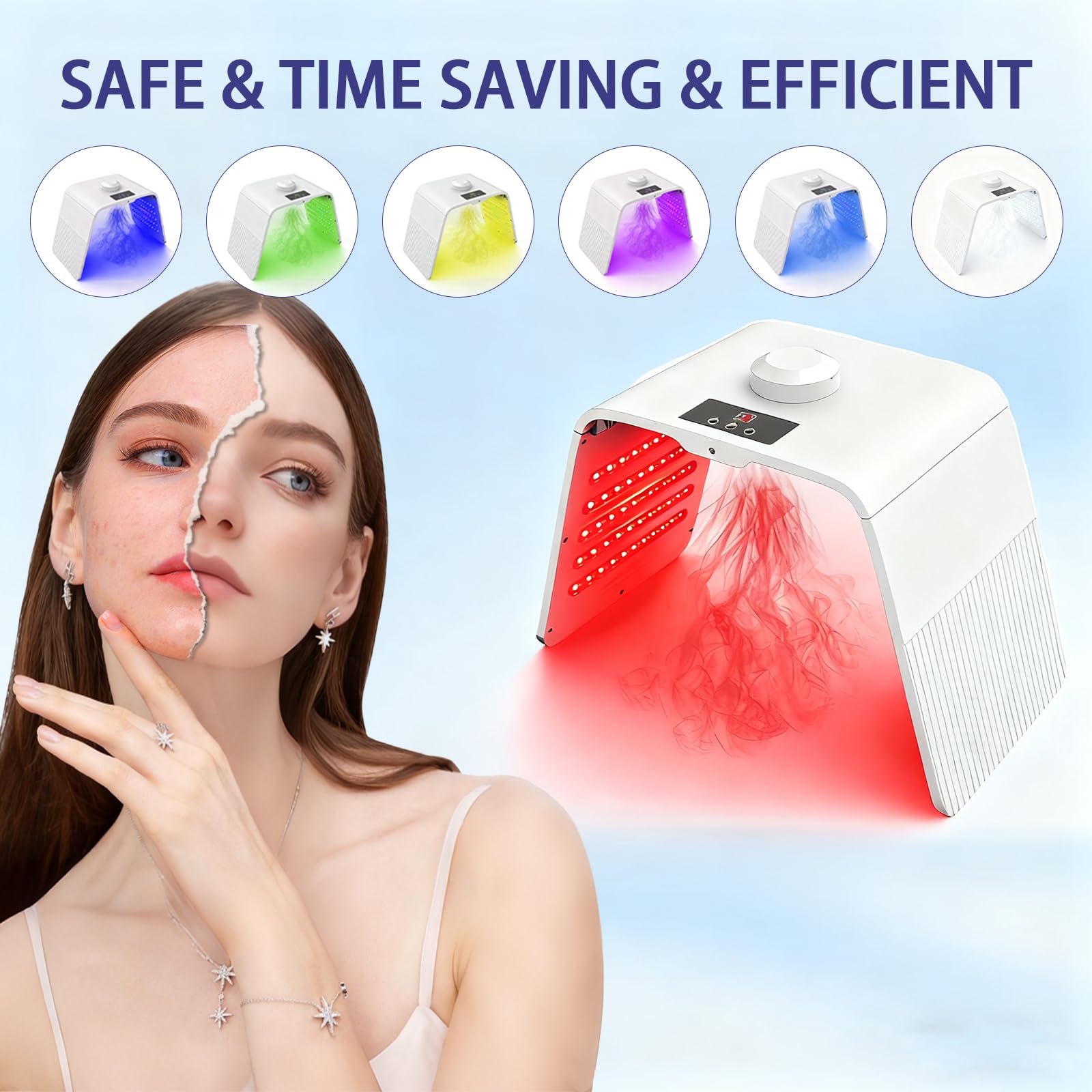Maschera per Terapia Della Luce 7 Colori, Pieghevole Maschera LED per Viso con Funzione Spray per Cura Della Pelle, Uso Domestico nel Salone SPA