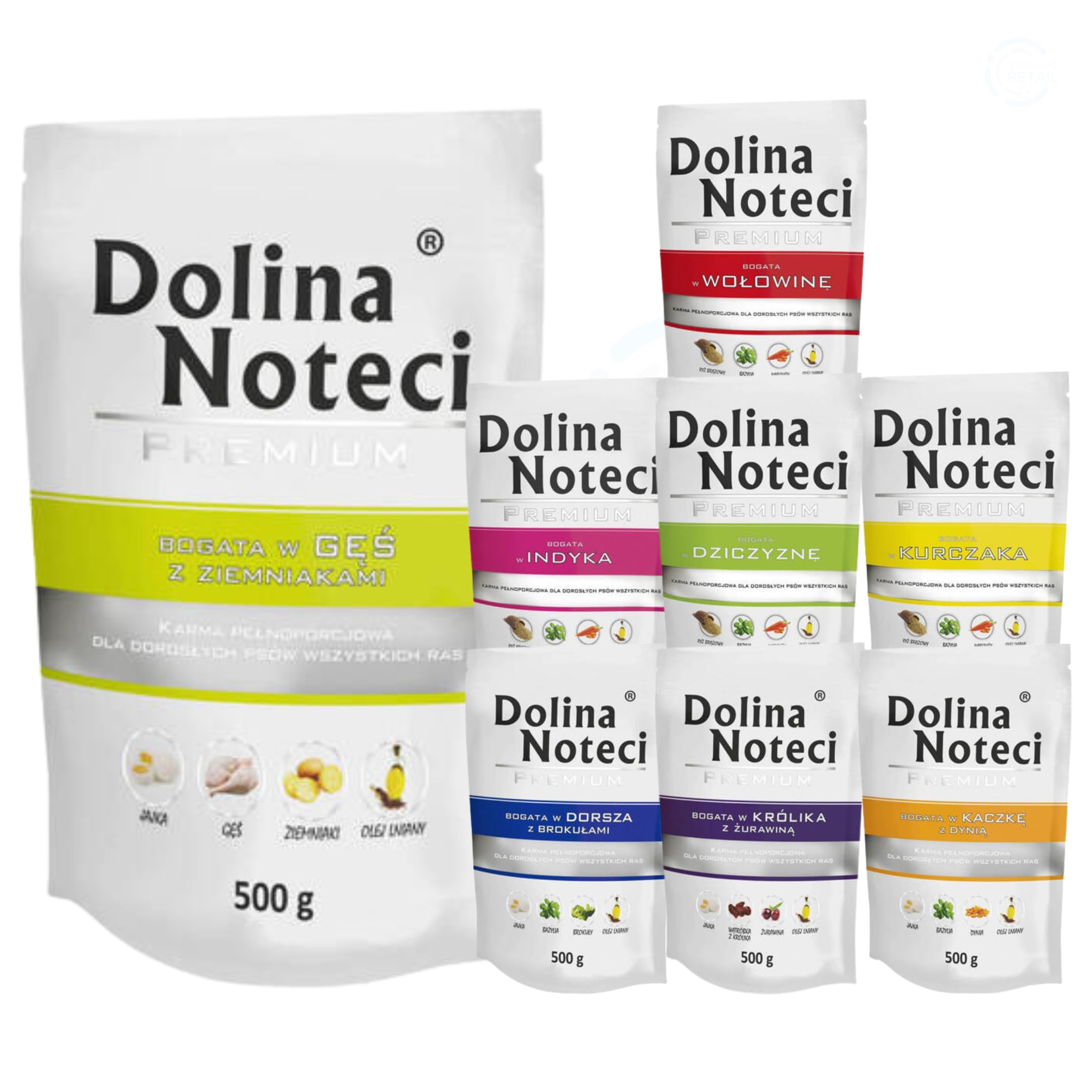 Dolina Noteci Premium Wet Dog Food Variety Pack, Grain-Free, 8 x 500g