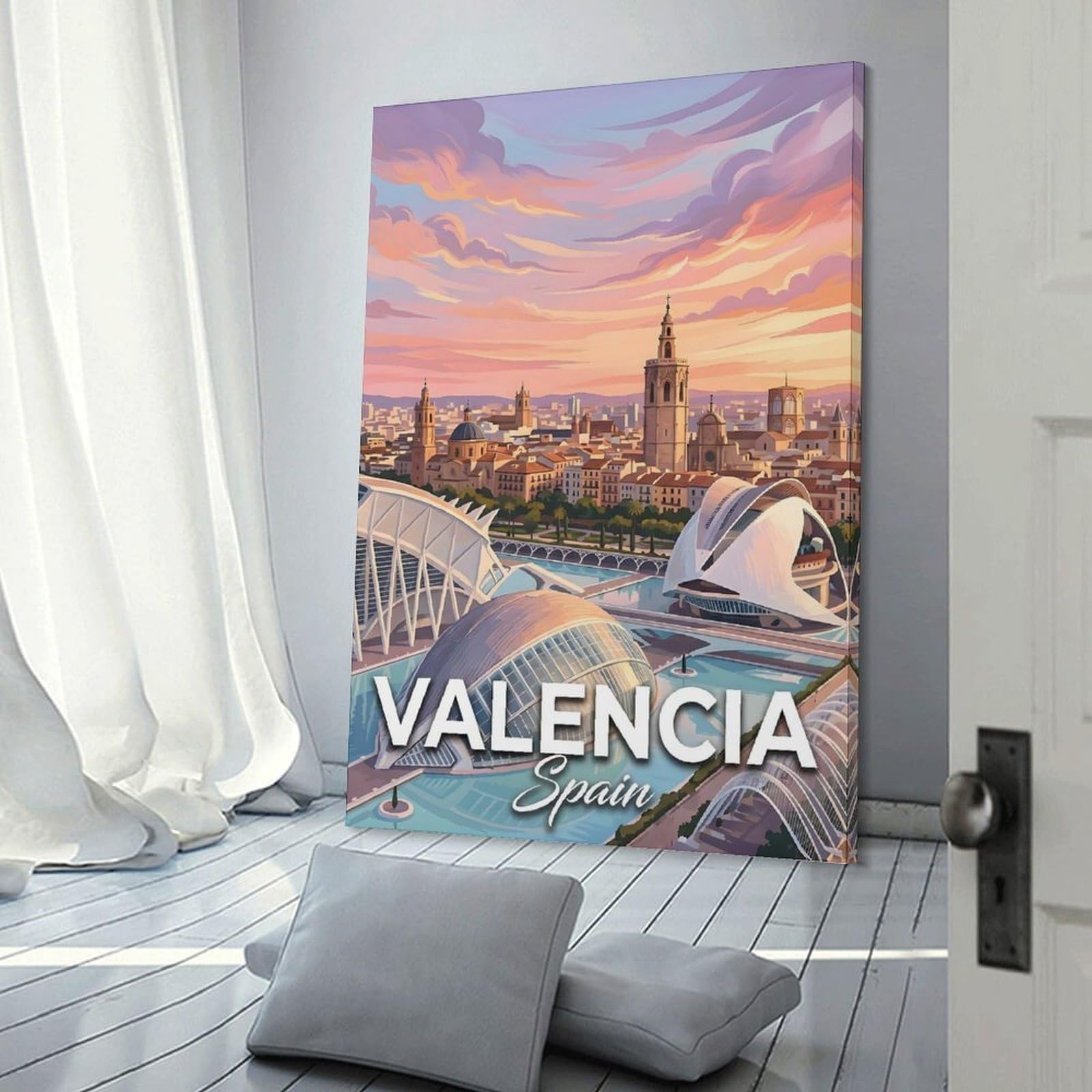 Junmoney Valencia Cityscape with Modern Architecture Canvas Wall Decor 20x30inch(50x75cm), for Feature Walls in Flats Or Modern Rooms, Decorative Artwork with Flexible Styling