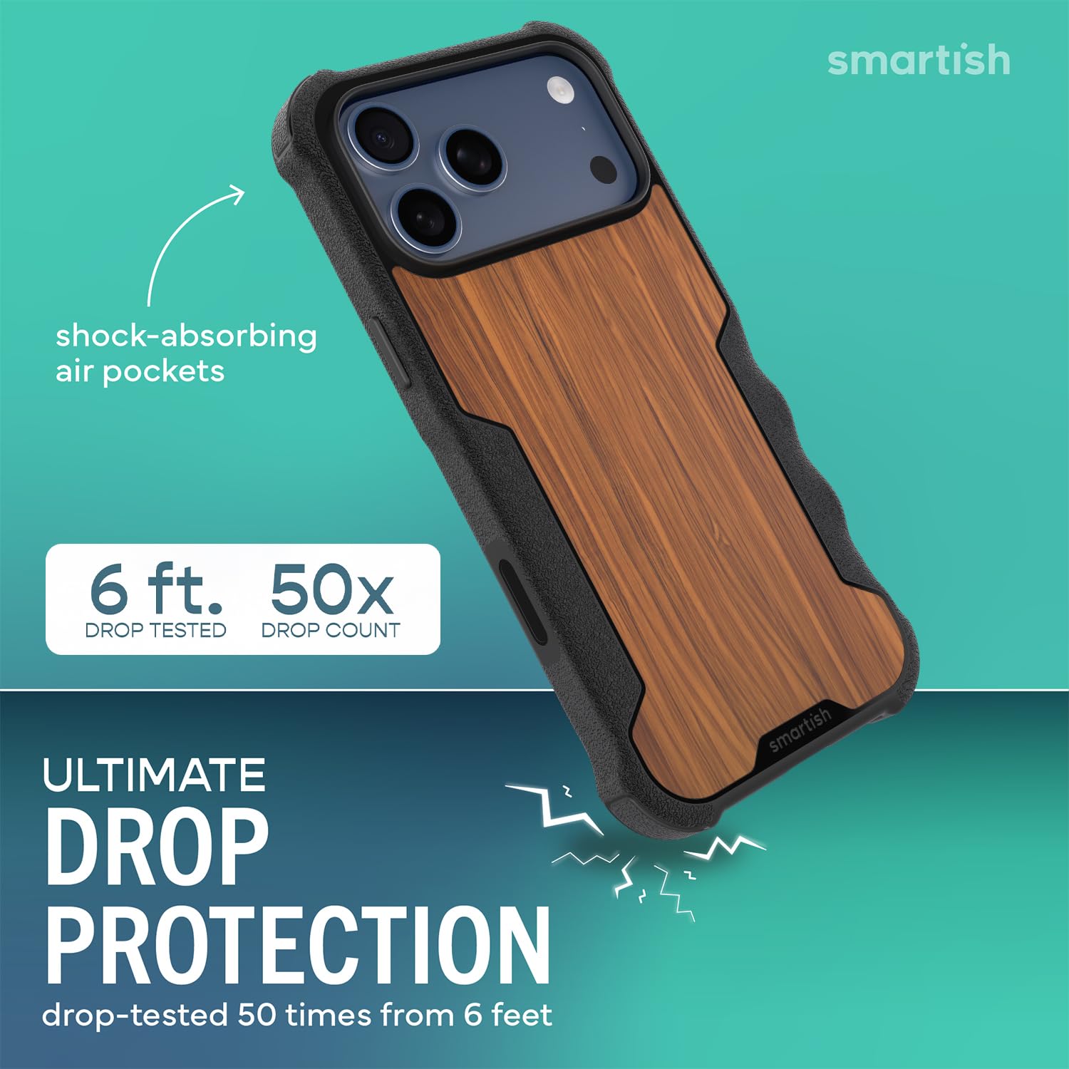 Smartish iPhone 17 Pro Max Hülle MagSafe, Gripzilla, Grip Cover, Woodgrain | Magnetische, robuste, schützende Rüstung in Militärqualität, sturzgetestet ab 1,8 m, stoßfest, Silikon-Innenseite