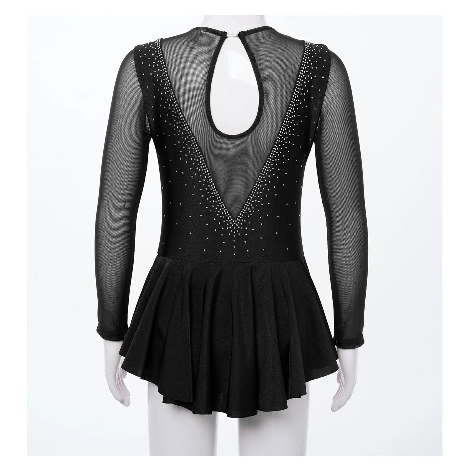 Eiskunstlauf Kleid Mädchen Mädchen-Eiskunstlaufkleid mit Strasssteinen, durchsichtiges Ballett-Trikotkleid, Mesh-Spleiß-Stil, Eislauf-Performance-Tanzbekleidung(Blue,12)