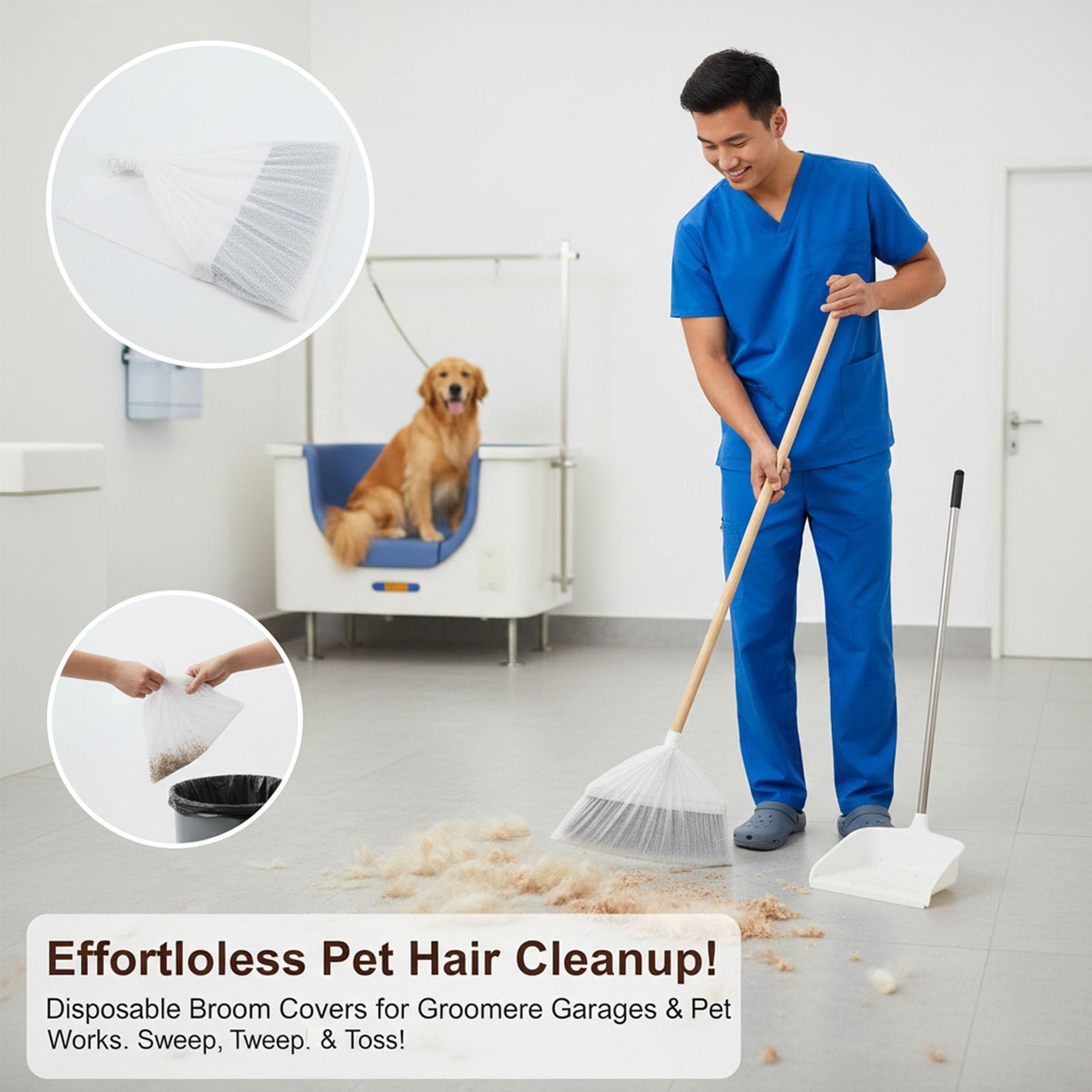 Fundas desechables para escobas, fundas desechables para escobas, fundas elásticas a prueba de polvo para escobas estándar, bloquea el pelo de mascotas y el polvo, fácil de poner y quitar, mantiene