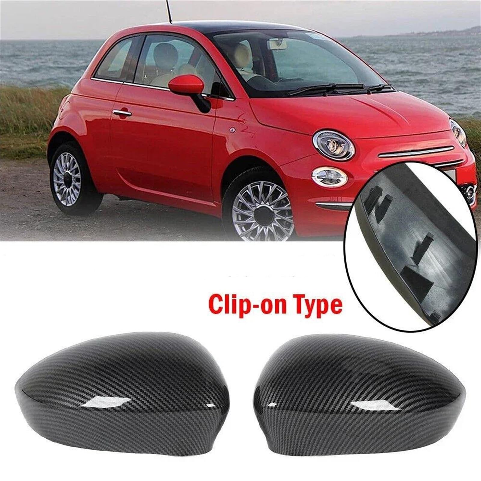 2PCS Per Fiat 500 2007-2021 Retrovisore Laterale Copertura Dello Specchio Ala Cap Porta Esterna Vista Posteriore Trim Accessori Auto Copertura protettiva