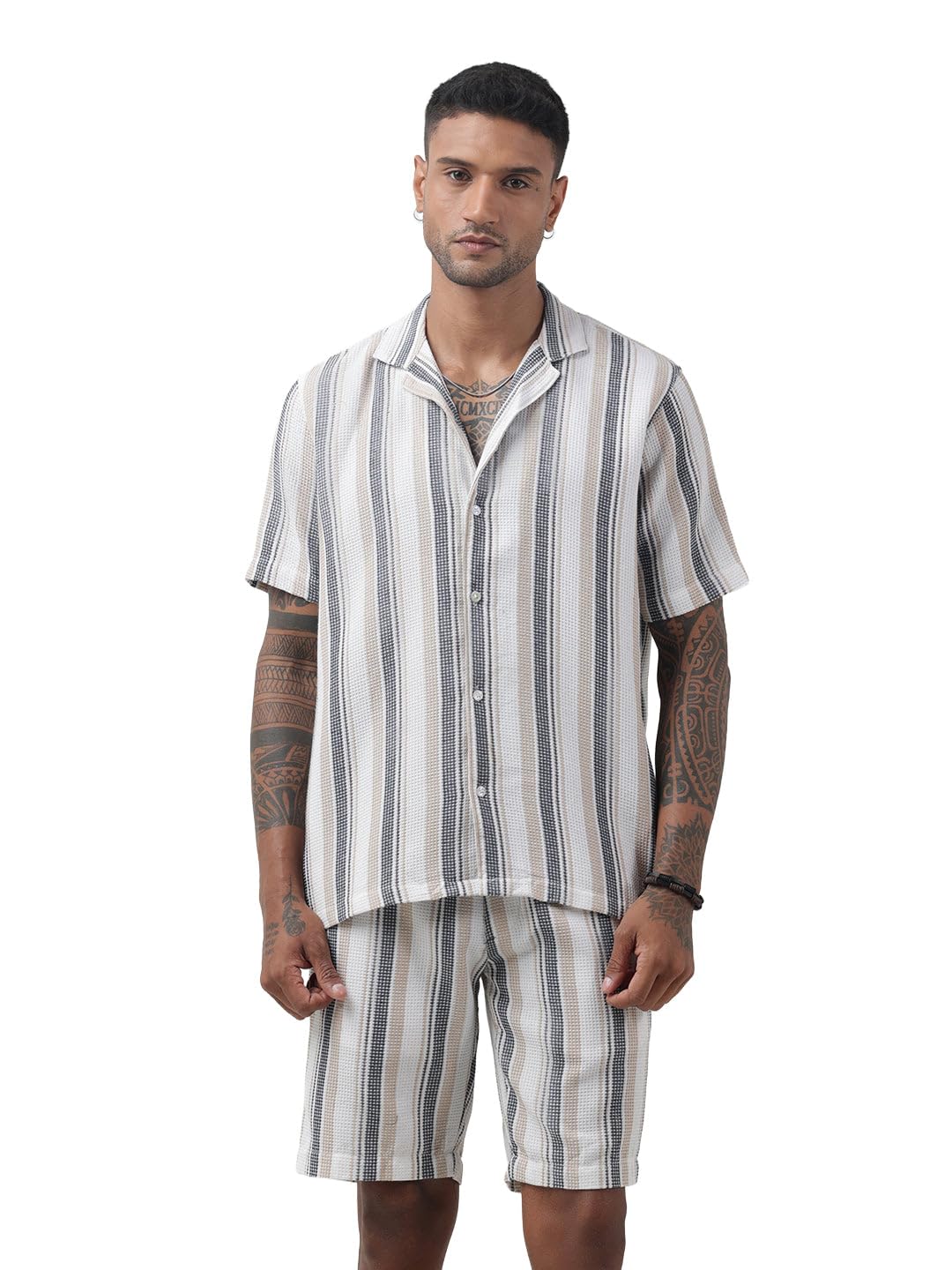 Men Two-Piece Co Ords | Cuban Collar Half Sleeves Cotton Co-Ords for Mens | Relaxed Fit Co-Ord for Men's-image-42