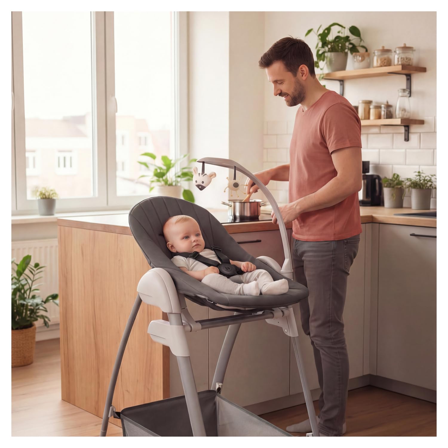 hauck Sit N Relax 3 en 1 Tronas de Bebe Plegables desde Nacimiento hasta 15 kg - con Hamaca para Recién Nacido - Balancín - Arco de Juegos - Bandeja - Ruedas y Cesta - Altura Regulable